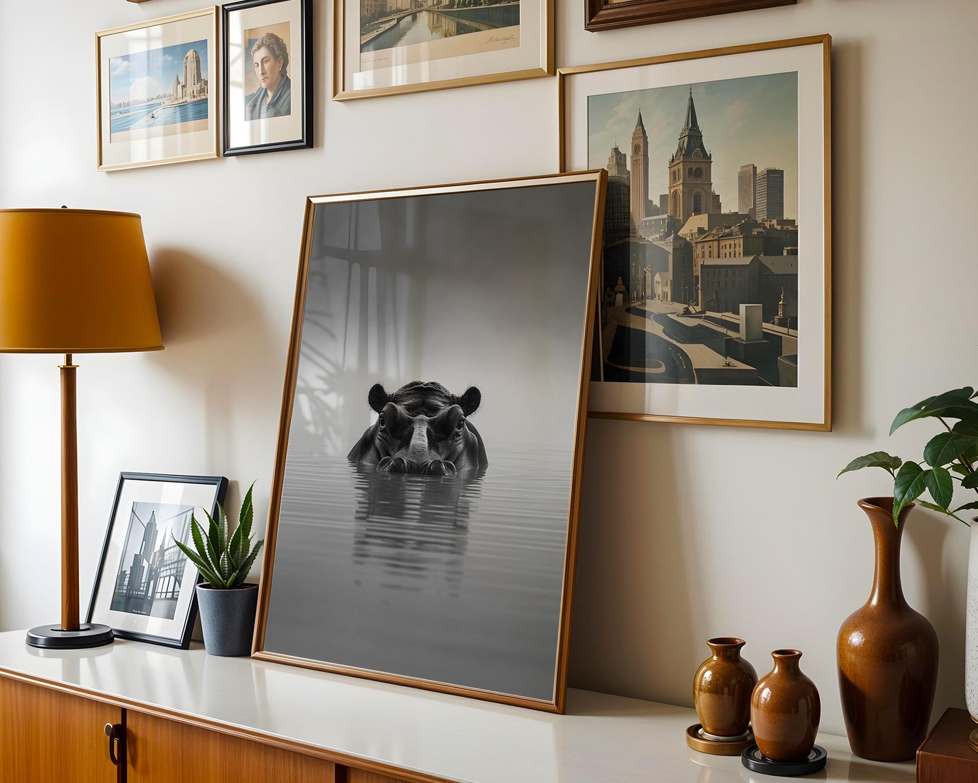 Wildlife Poster | Hippo Print | Black & White Minimalist Photography wall art print, minimalist black and white poster, modern Scandinavian wall decor, Monohaus