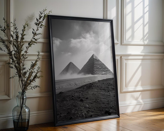 World Landmark | Egyptian Pyramids Print | Black and White Minimalist Photography wall art print, minimalist black and white poster, modern Scandinavian wall decor, Monohaus