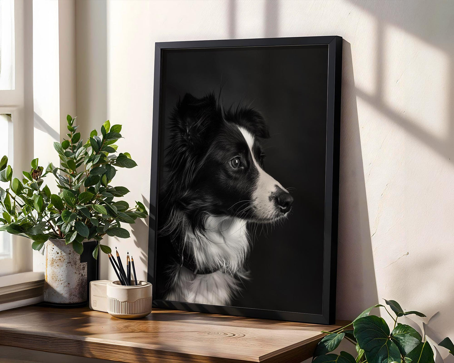 Dog Photography Border Collie Print | Black and White Pet Portrait, Modern Pet Home Decor wall art print, minimalist black and white poster, modern Scandinavian wall decor, Monohaus