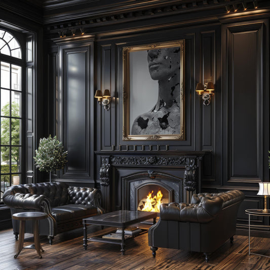 Designer Wall Art | Cracked Face Sculpture Print | Dark Gothic Modern Art wall art print, minimalist black and white poster, modern Scandinavian wall decor, Monohaus