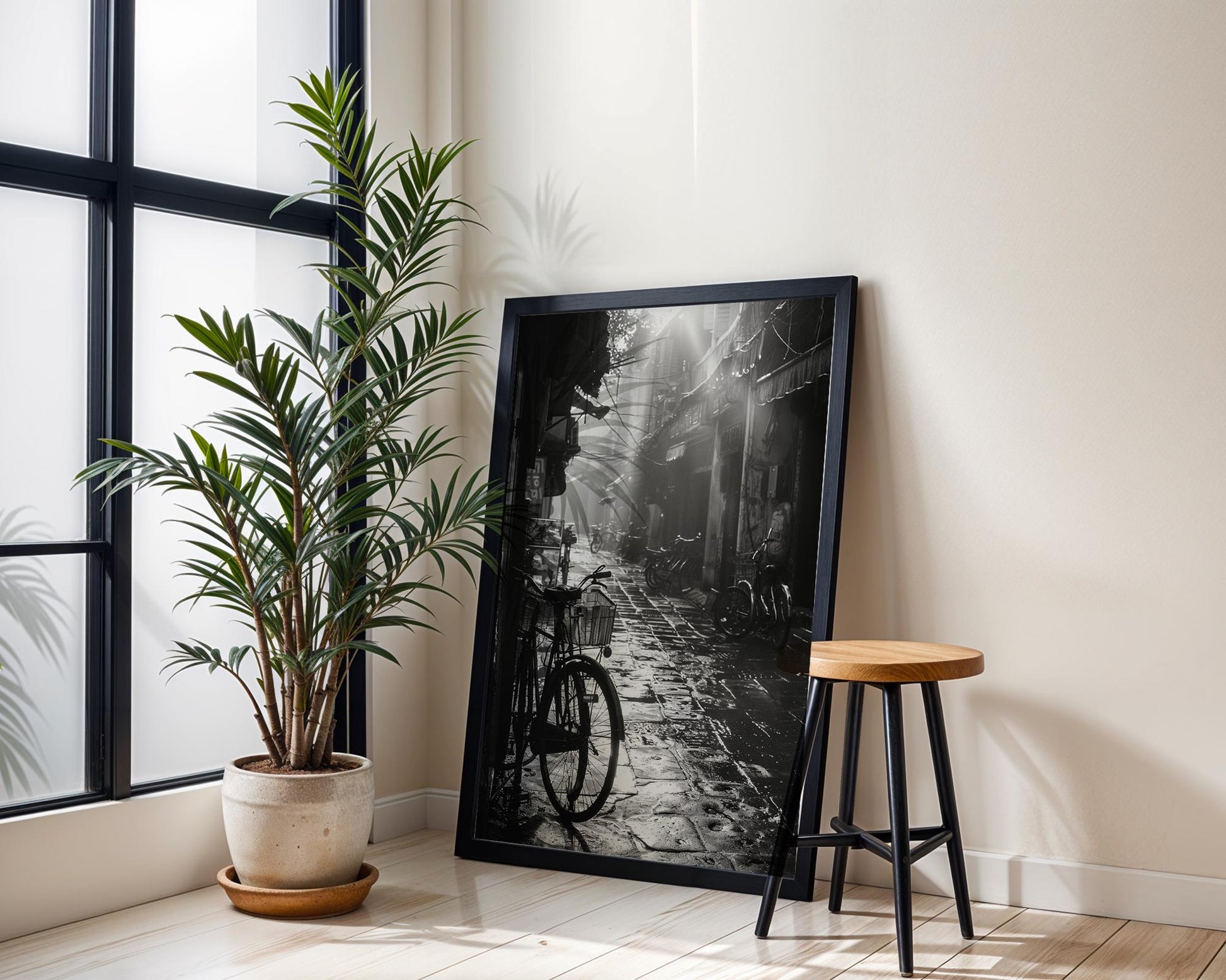 World Landmark | Hanoi Bicycle Street Print | Black and White Vietnam Travel Photography black and white photo print, minimalist monochrome wall art poster for modern interiors, Monohaus