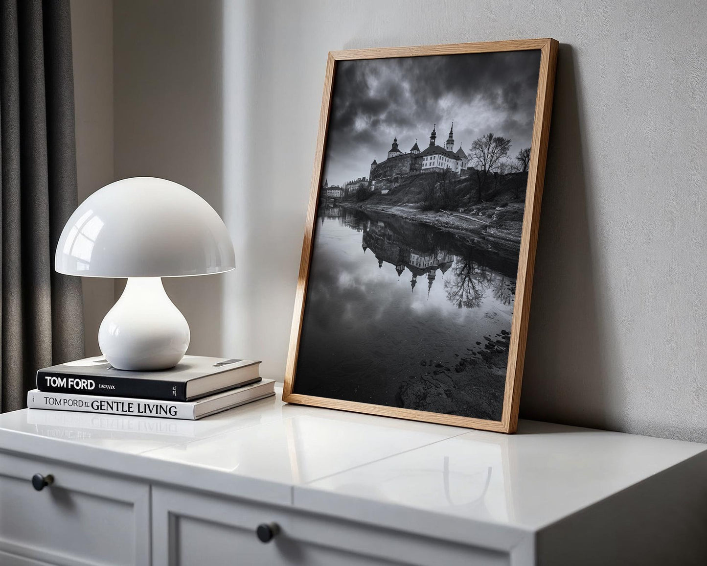 World Landmark | Krakow Castle Photography Print | Black and White River Scene