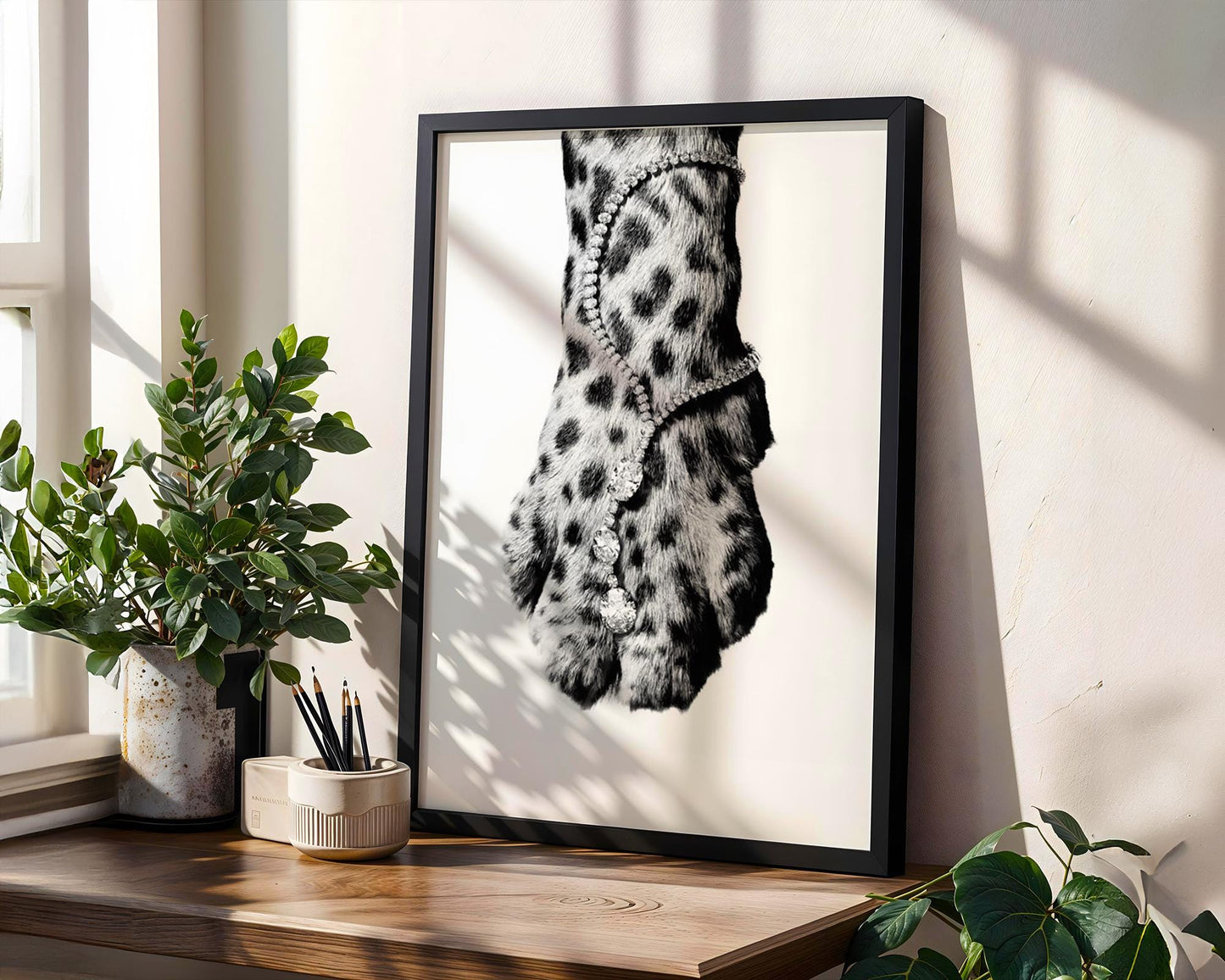 Designer Wall Art | Leopard Paw Print | Black and White Animal Photography, Glam Decor wall art print, minimalist black and white poster, modern Scandinavian wall decor, Monohaus