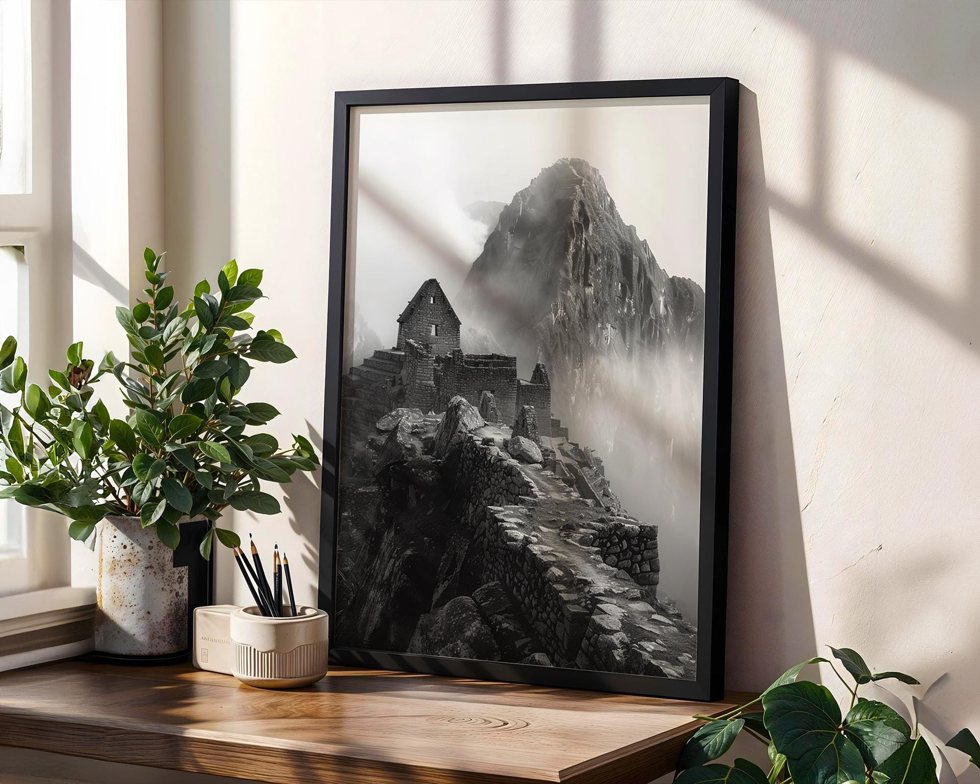 World Landmark | Machu Picchu Print | Black and White Mountain Photography wall art print, minimalist black and white poster, modern Scandinavian wall decor, Monohaus