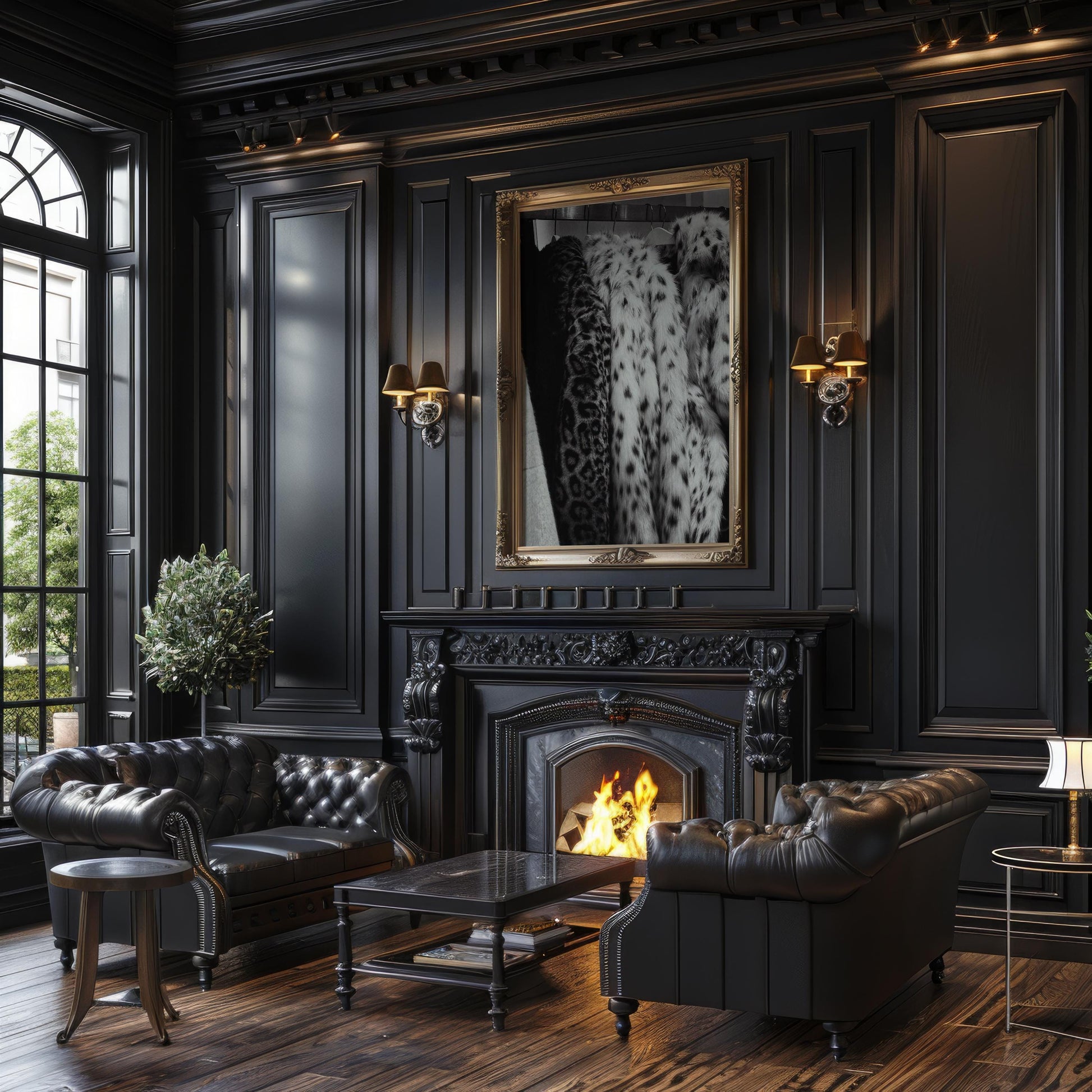 Designer Wall Art | Leopard Print Faux Fur Coat Poster | Black and White Glam wall art print, minimalist black and white poster, modern Scandinavian wall decor, Monohaus