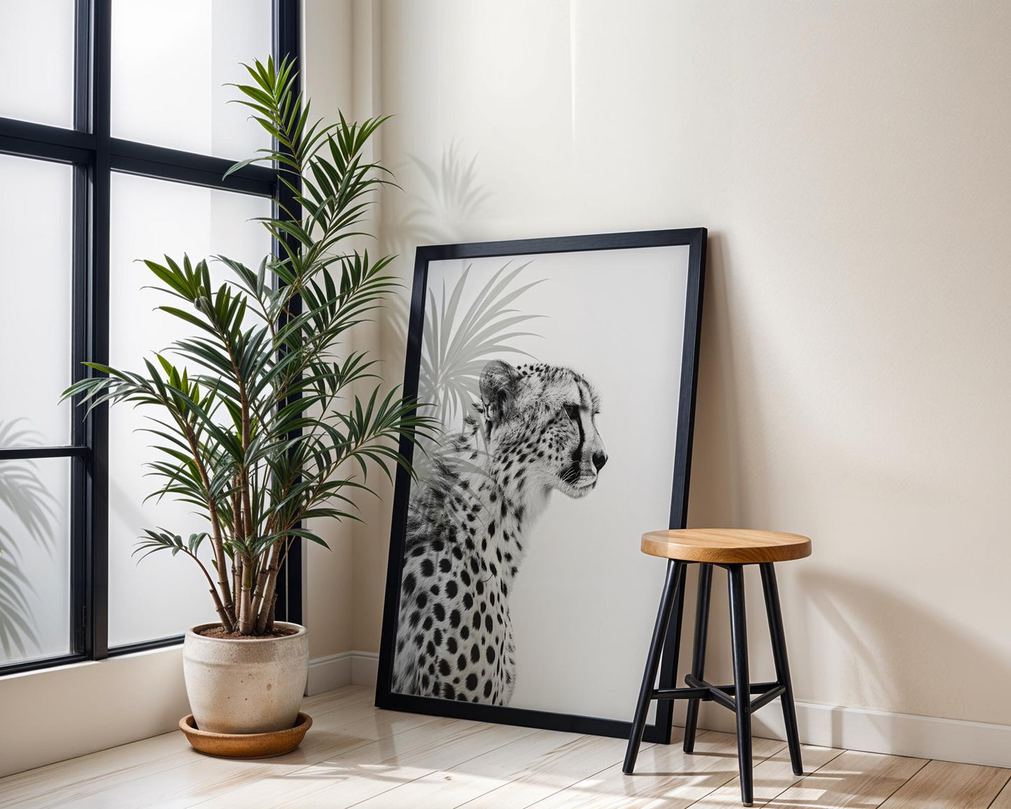 Wildlife Poster | Cheetah Profile Print | Black & White Fine Art Photography wall art print, minimalist black and white poster, modern Scandinavian wall decor, Monohaus