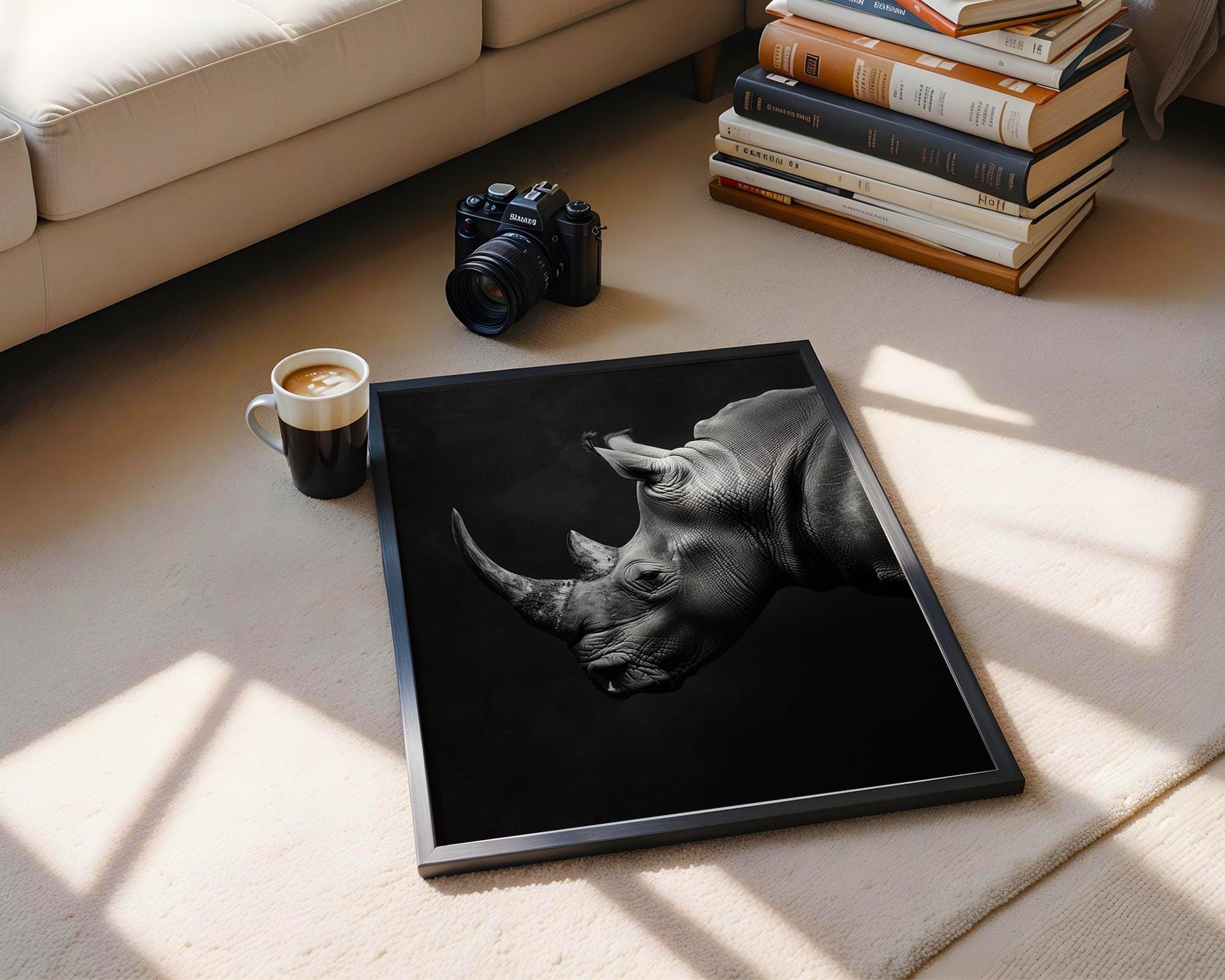 Wildlife Poster | Rhino Print | Minimalist Black & White Safari Photography wall art print, minimalist black and white poster, modern Scandinavian wall decor, Monohaus