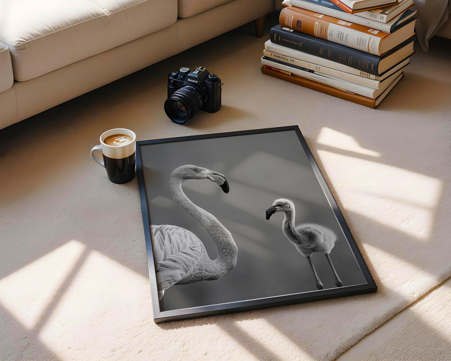 Wildlife Poster | Flamingo Chick Print | Minimalist Black & White Fine Art wall art print, minimalist black and white poster, modern Scandinavian wall decor, Monohaus