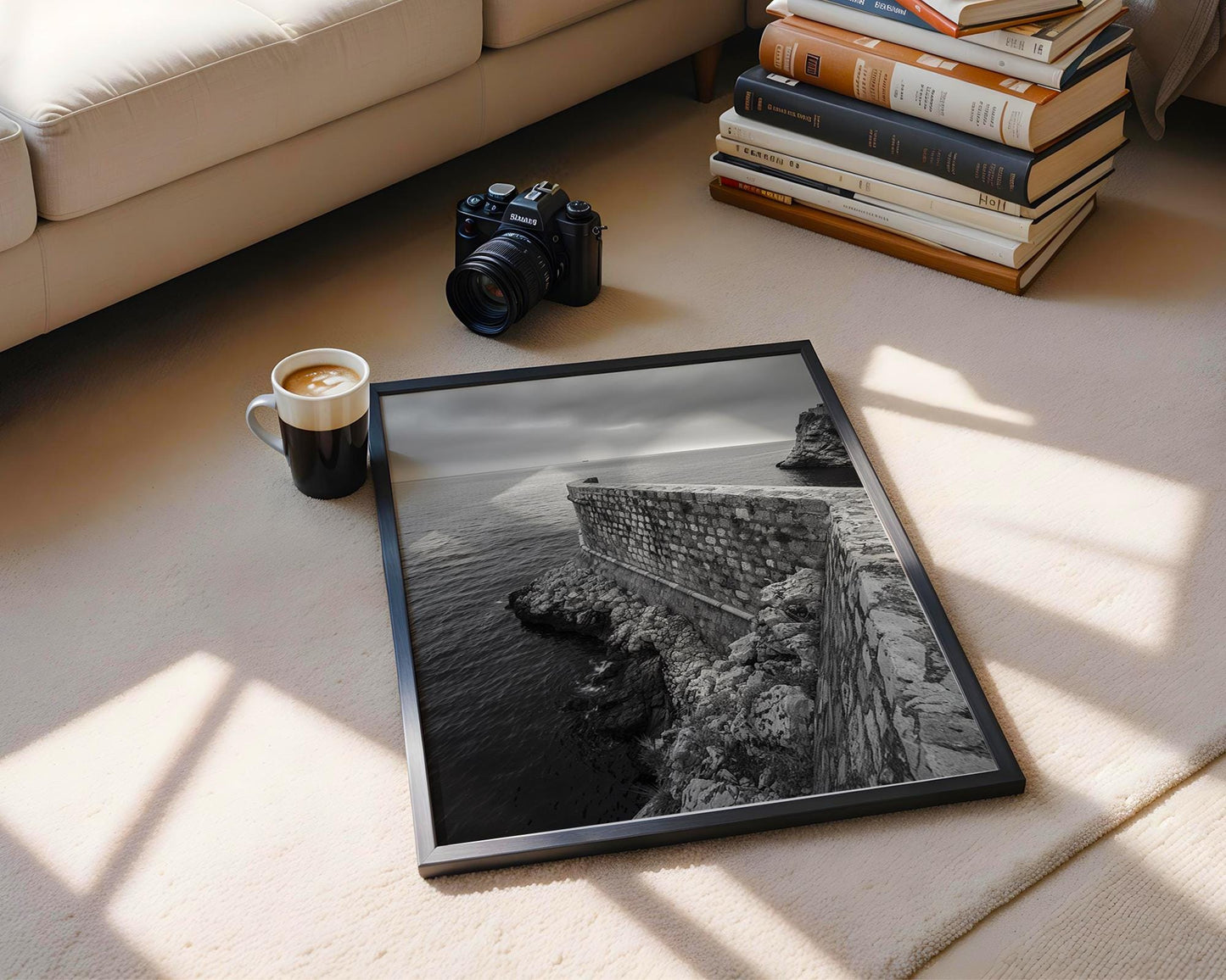 World Landmark | Dubrovnik City Walls Print | Black and White Adriatic Coast Photography wall art print, black and white architectural poster, minimalist modern Scandinavian wall decor, Monohaus