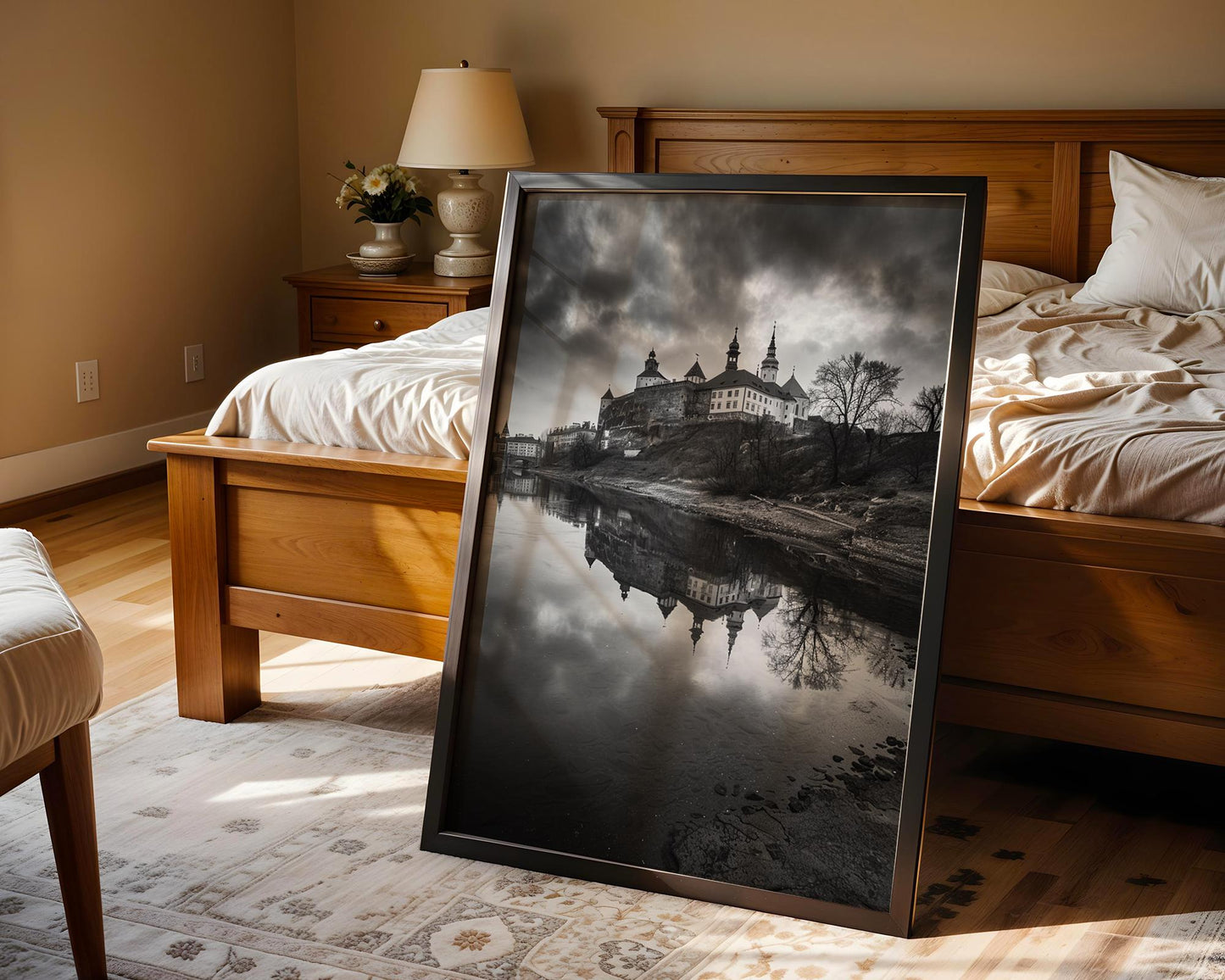 World Landmark | Krakow Castle Photography Print | Black and White River Scene