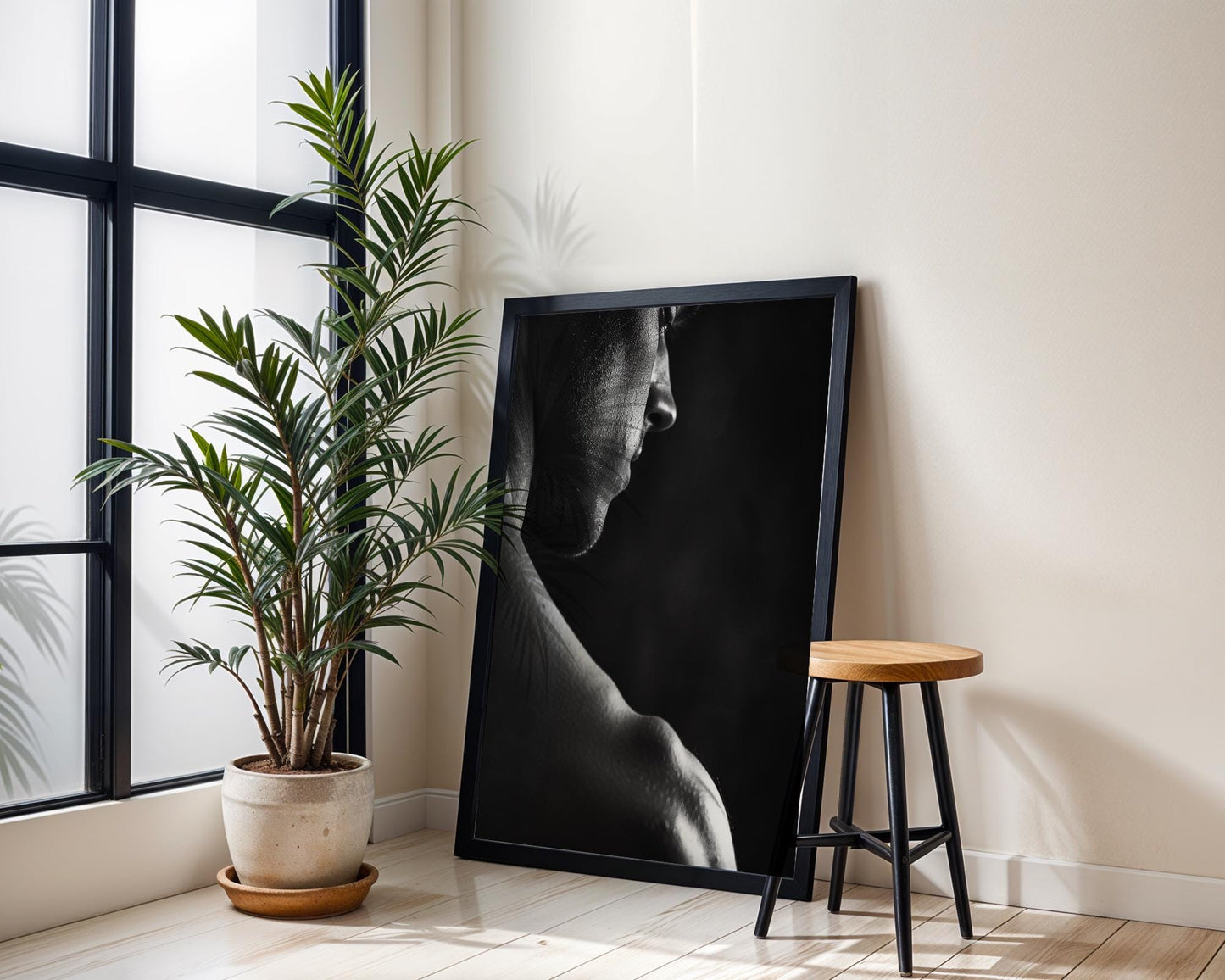 Minimal Wall Art Muscular Male Portrait Print | Black and White Fitness Photography wall art print, minimalist black and white poster, modern Scandinavian wall decor, Monohaus