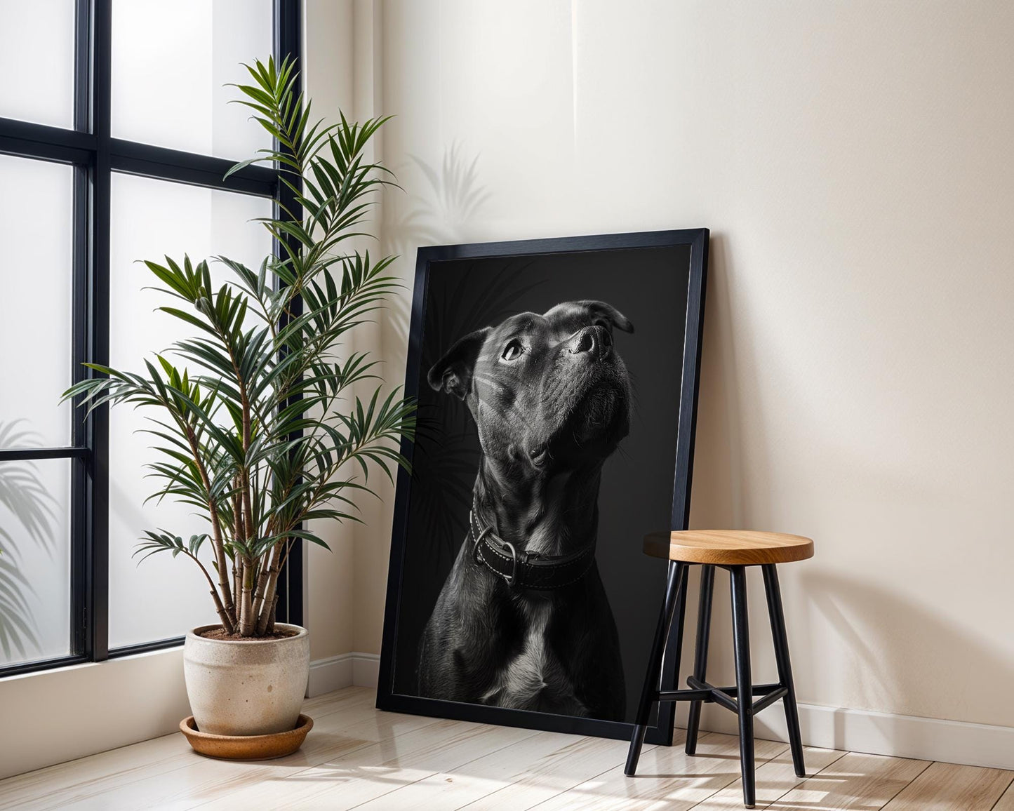 Dog Photography Pitbull Puppy Art Print | Modern Minimalist Pet Portrait wall art print, minimalist black and white poster, modern Scandinavian wall decor, Monohaus