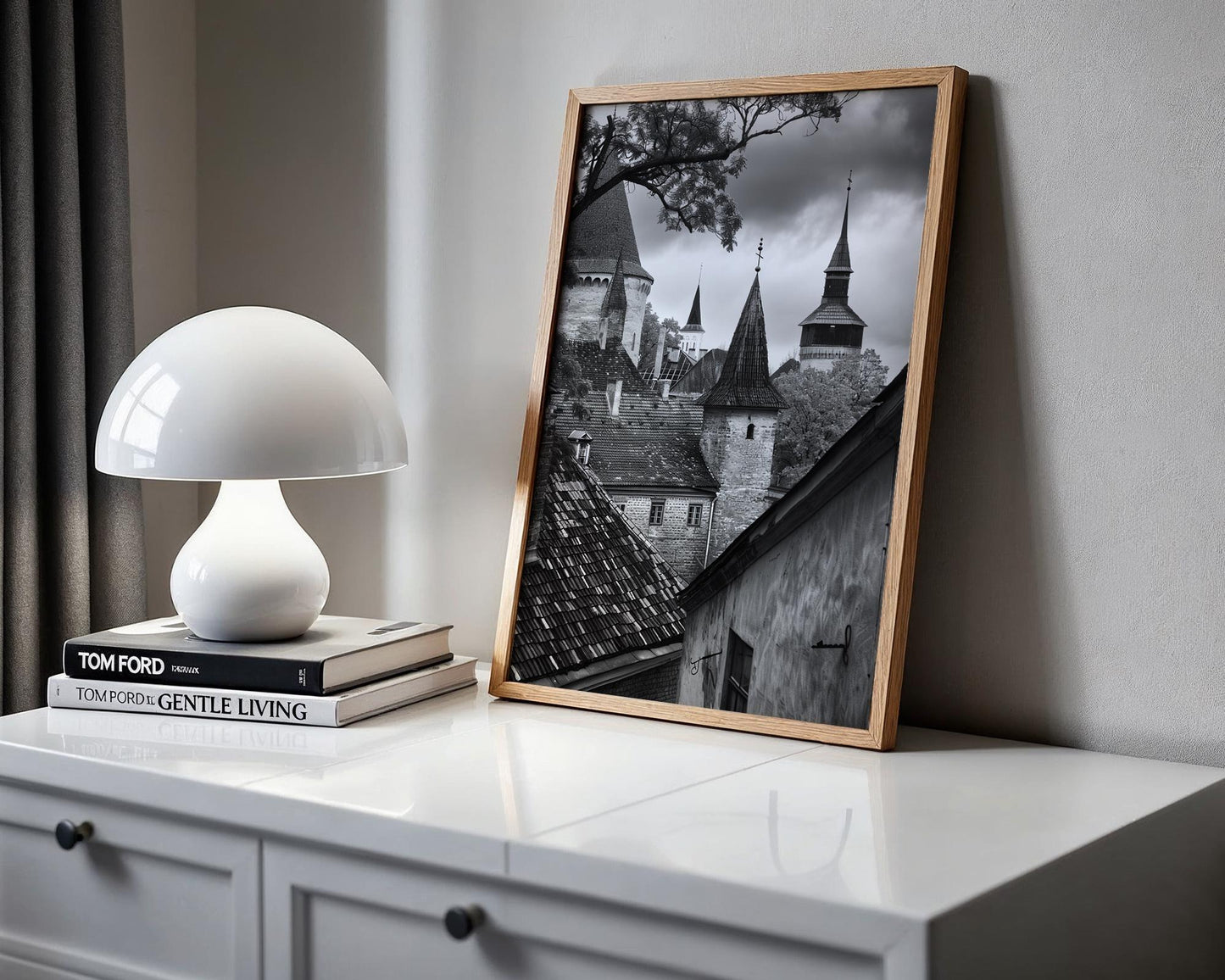 World Landmark | Tallinn Old Town Rooftops Print | Black and White Estonia Architecture