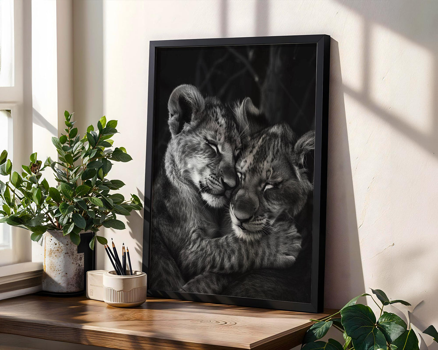 Wildlife Poster | Lion Cubs Fine Art Print • Black & White Minimalist Photography wall art print, minimalist black and white poster, modern Scandinavian wall decor, Monohaus