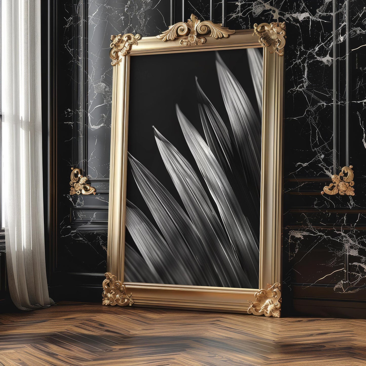 Botanical Photo | Black & White Palm Leaf Macro Print | Tropical  Wall Art | Minimalist Nature Poster| Sleek Decor | Modern and Chic wall art print, minimalist black and white poster, modern Scandinavian wall decor, Monohaus