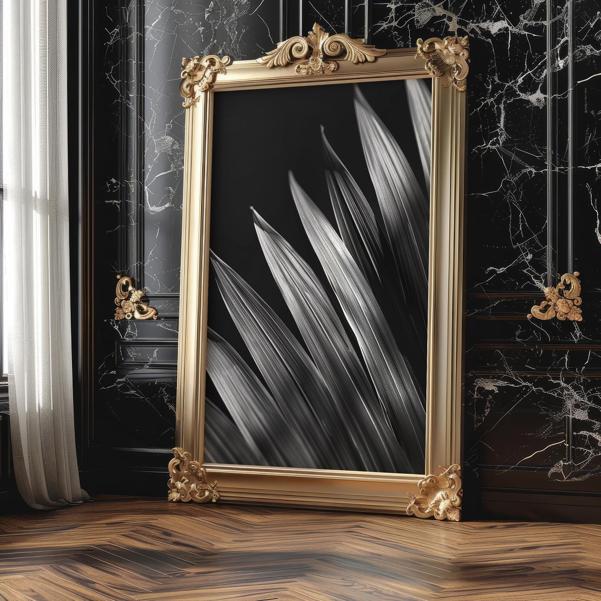 Botanical Photo | Black & White Palm Leaf Macro Print | Tropical  Wall Art | Minimalist Nature Poster| Sleek Decor | Modern and Chic wall art print, minimalist black and white poster, modern Scandinavian wall decor, Monohaus