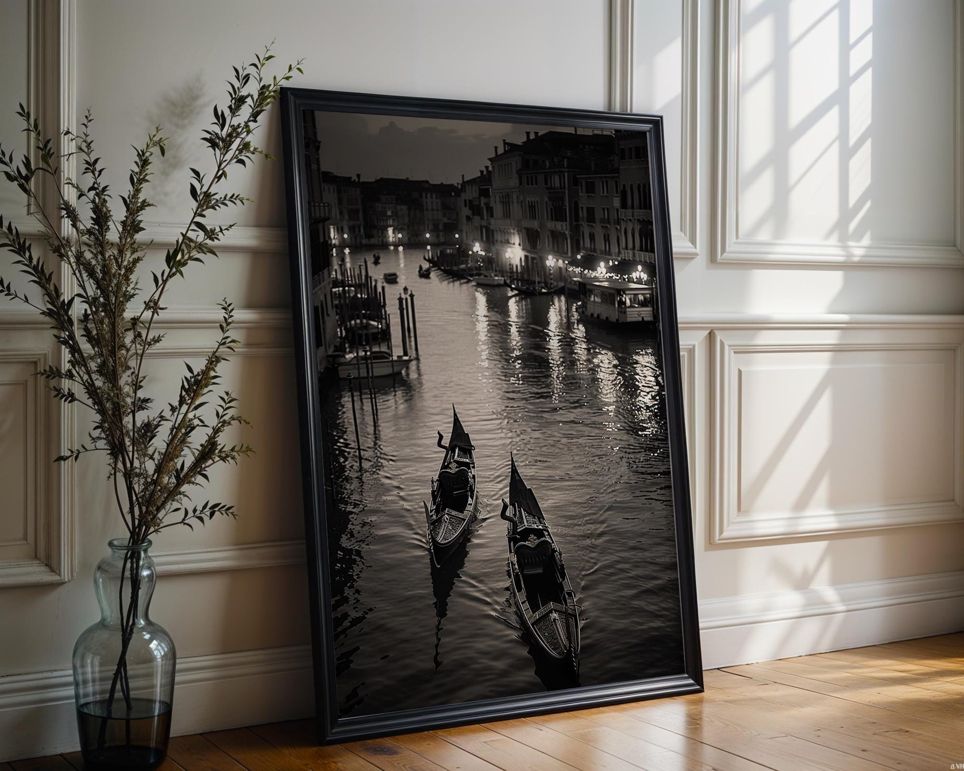 World Landmark | Venice Gondola Print | Grand Canal Black and White Photography wall art print, minimalist black and white poster, modern Scandinavian wall decor, Monohaus