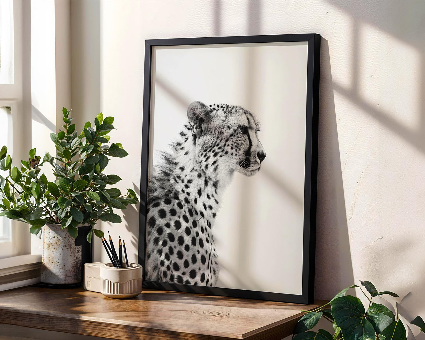 Wildlife Poster | Cheetah Profile Print | Black & White Fine Art Photography wall art print, minimalist black and white poster, modern Scandinavian wall decor, Monohaus
