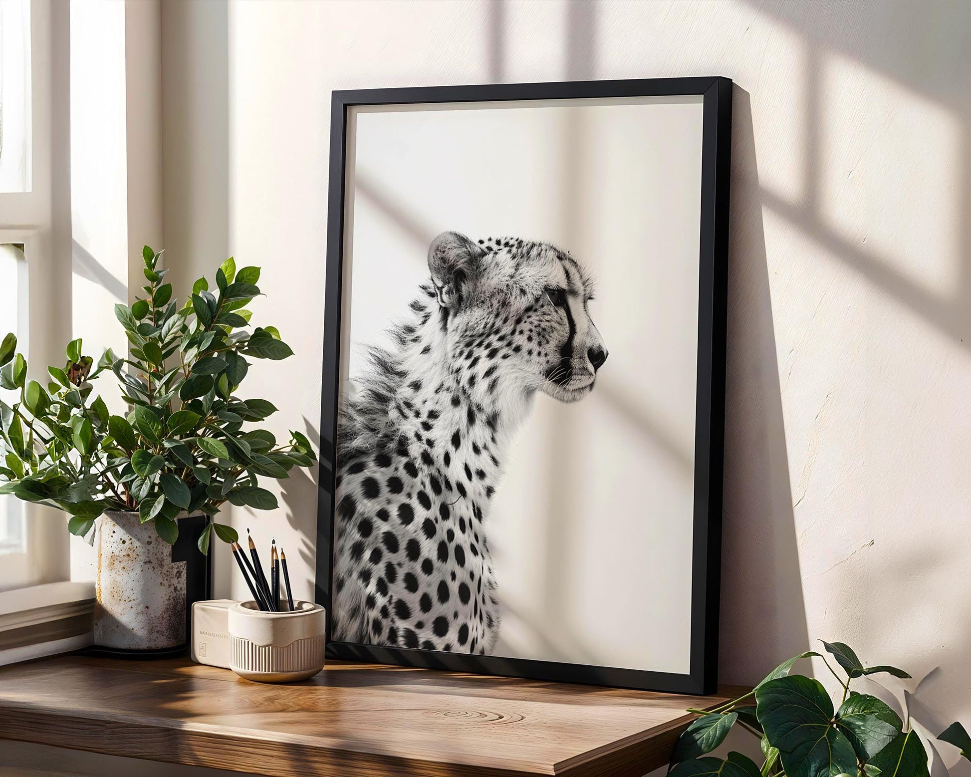 Wildlife Poster | Cheetah Profile Print | Black & White Fine Art Photography wall art print, minimalist black and white poster, modern Scandinavian wall decor, Monohaus