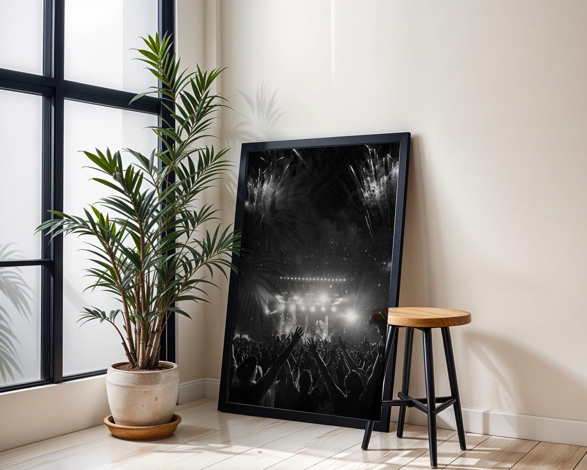 Designer Wall Art | Monochrome Concert Crowd Print | Modern Music Festival wall art print, minimalist black and white poster, modern Scandinavian wall decor, Monohaus