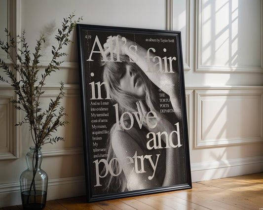 Designer Wall Art | Love And Poetry Print | Minimalist Black & White Typography typography wall art print, minimalist black and white type poster, modern graphic design decor, Monohaus