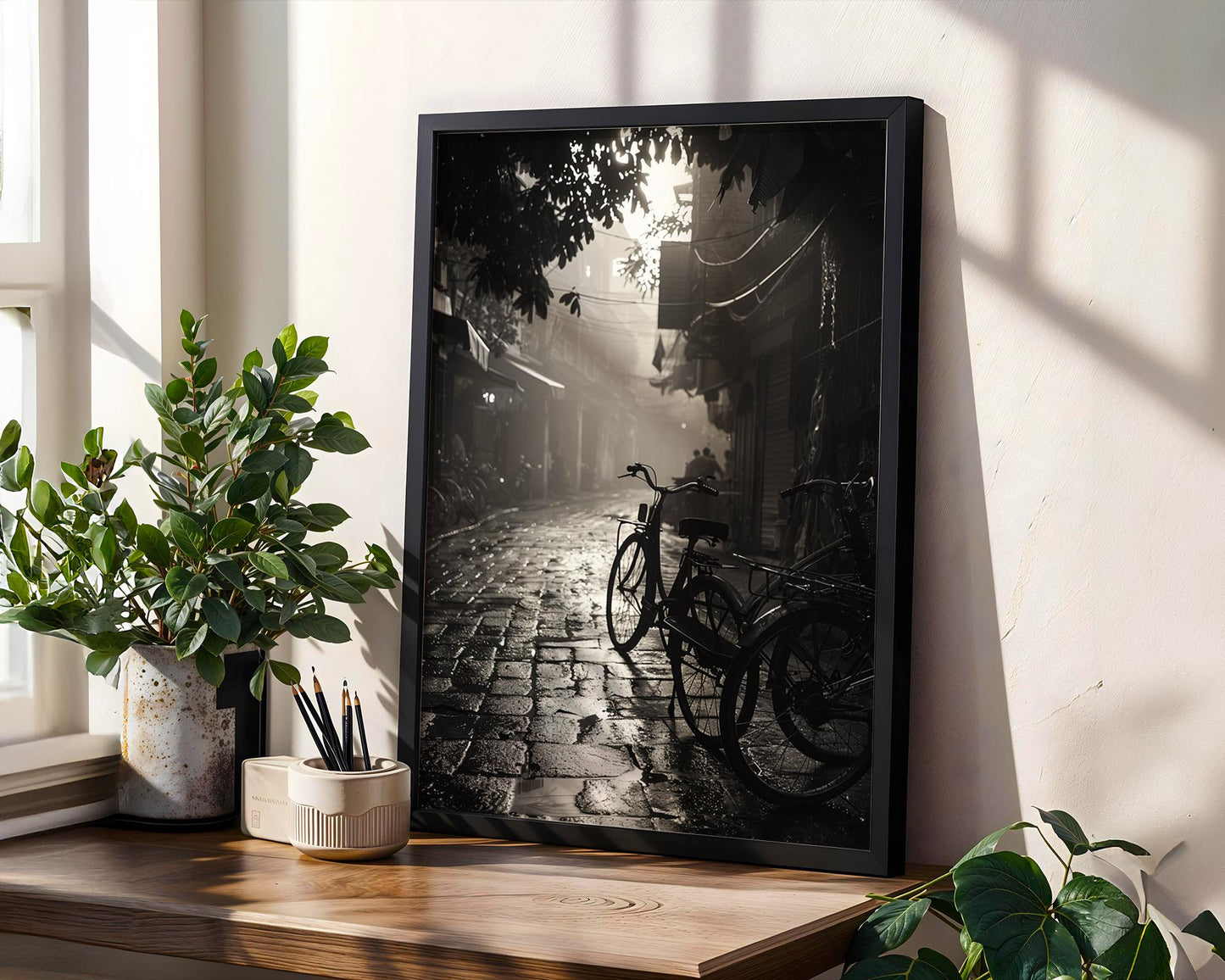 World Landmark | Hanoi Bicycle Alley Print | Black & White Photography, Travel Poster wall art print, minimalist black and white poster, modern Scandinavian wall decor, Monohaus