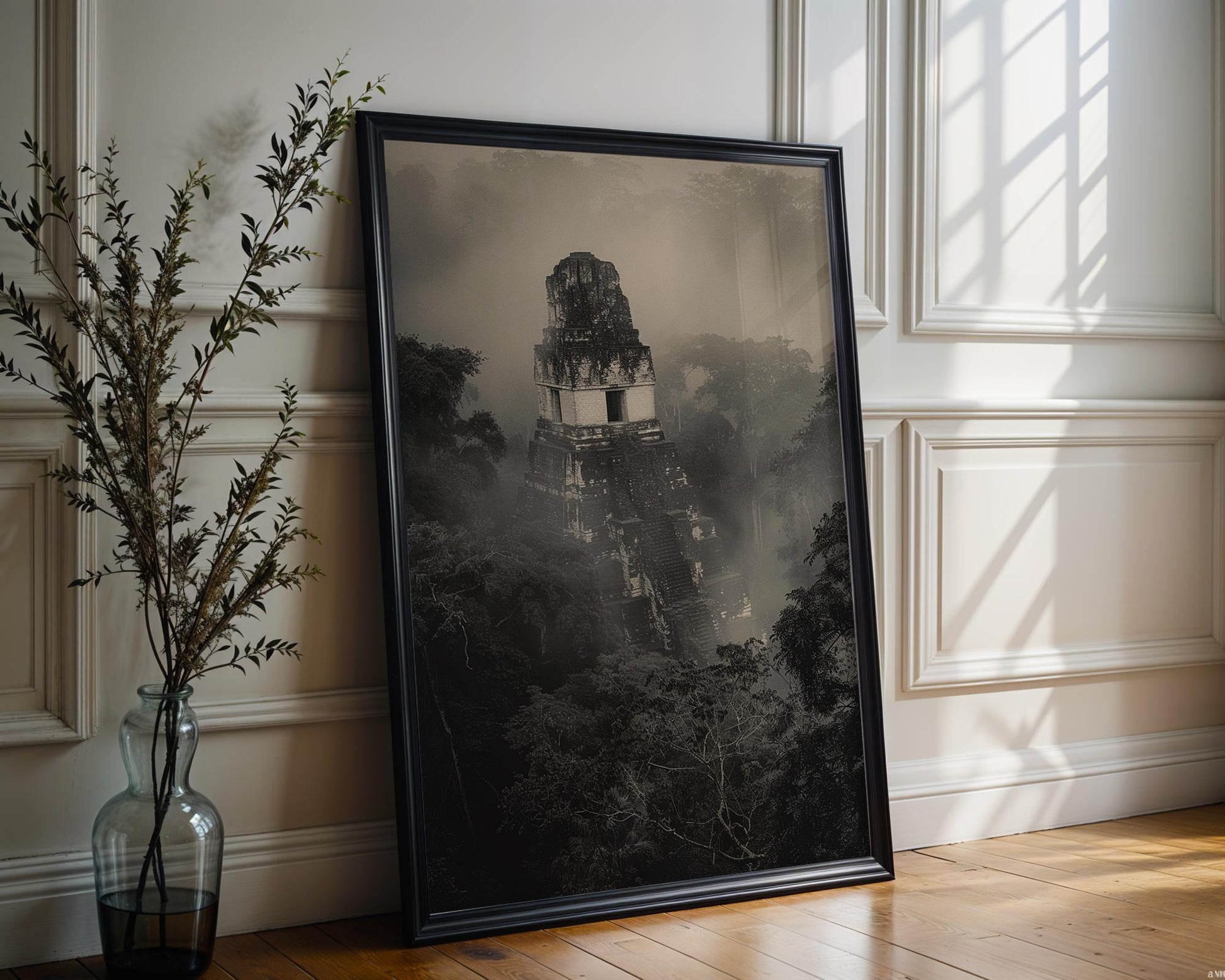 World Landmark | Tikal Mayan Ruins Print | Guatemala Temple, Black and White Wall Art wall art print, minimalist black and white poster, modern Scandinavian wall decor, Monohaus