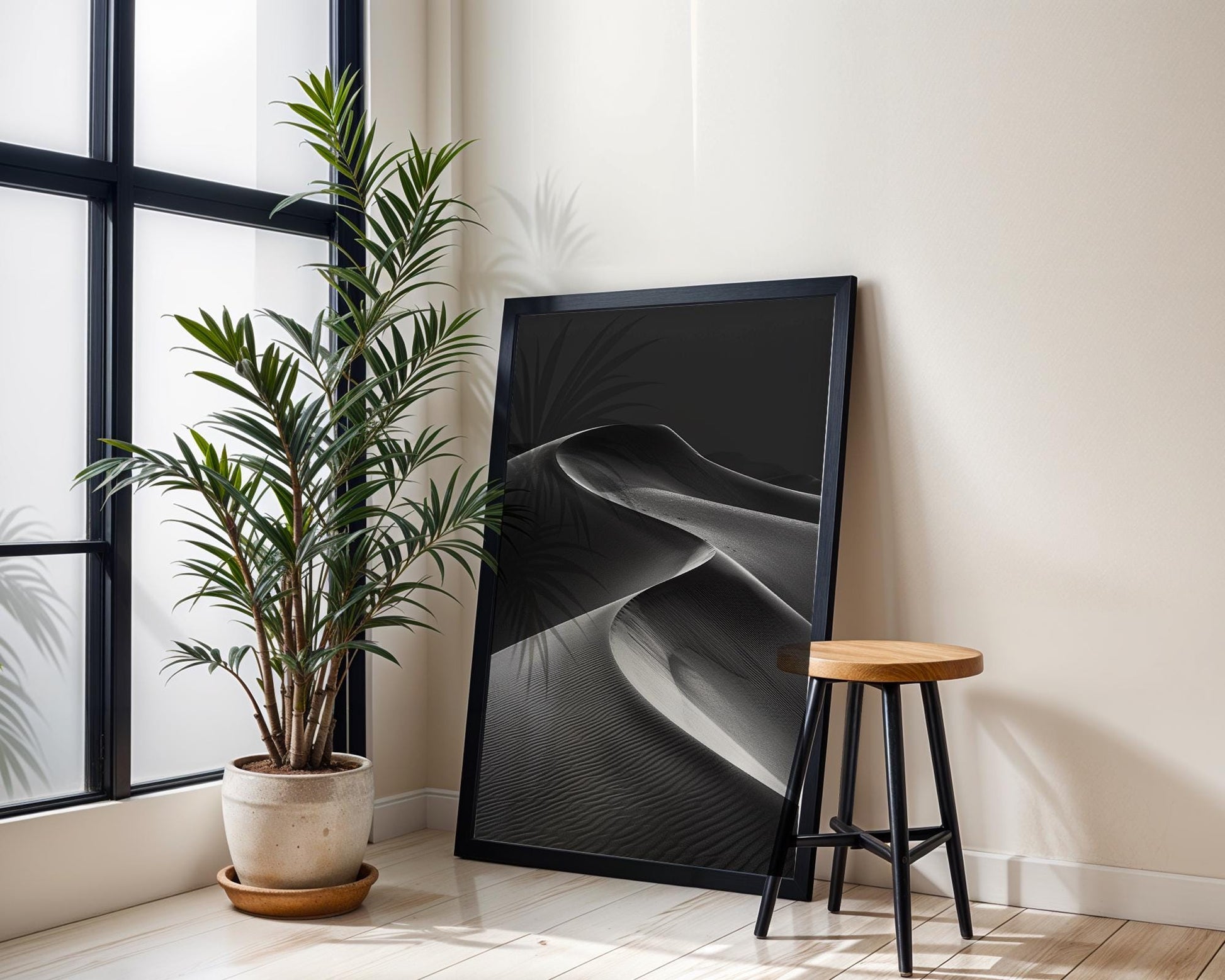 Botanical Photo | Desert Sand Dunes Print Black and White | Nature Landscape wall art print, minimalist black and white poster, modern Scandinavian wall decor, Monohaus