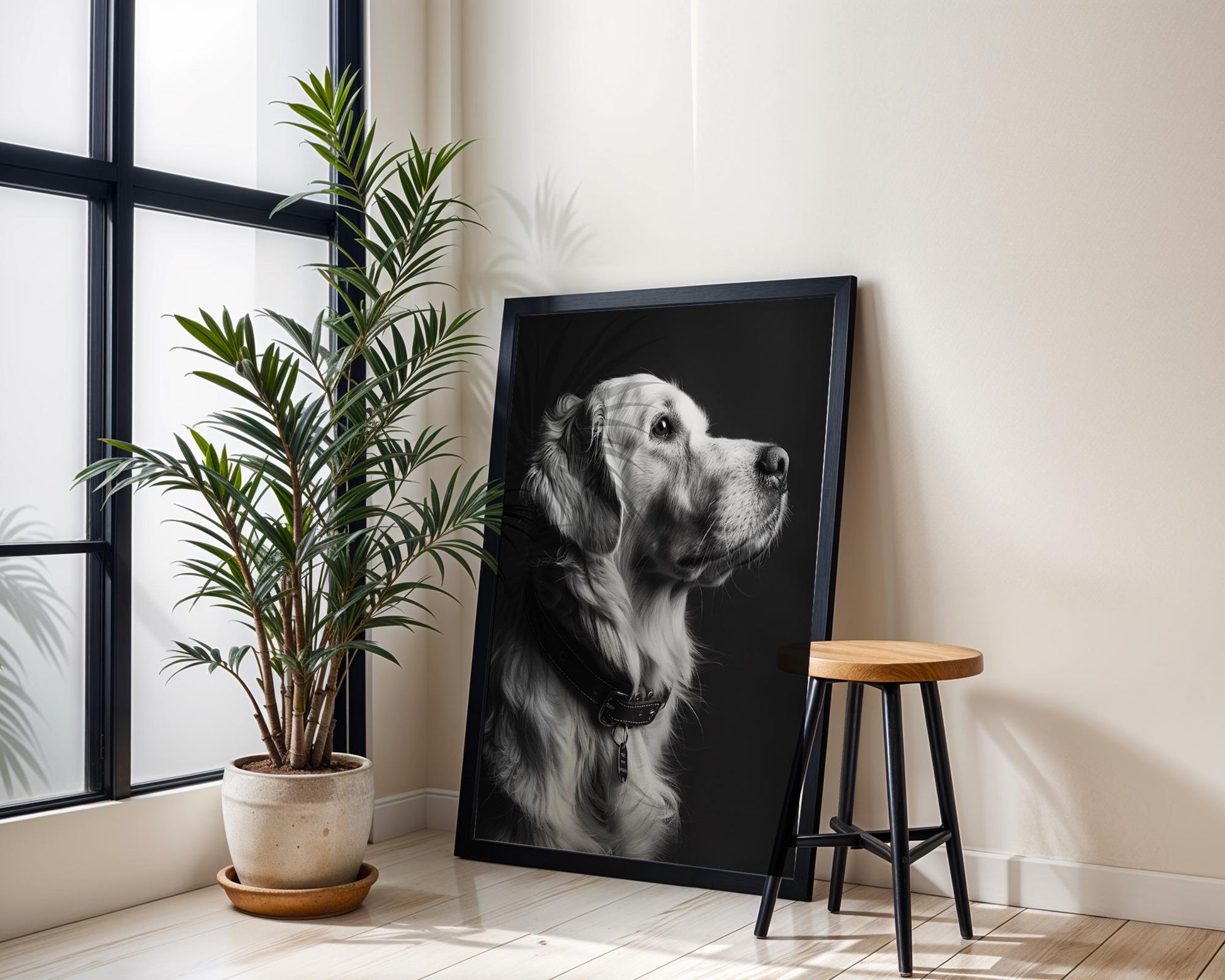 Dog Photography Golden Retriever Print | Black and White , Modern Portrait wall art print, minimalist black and white poster, modern Scandinavian wall decor, Monohaus