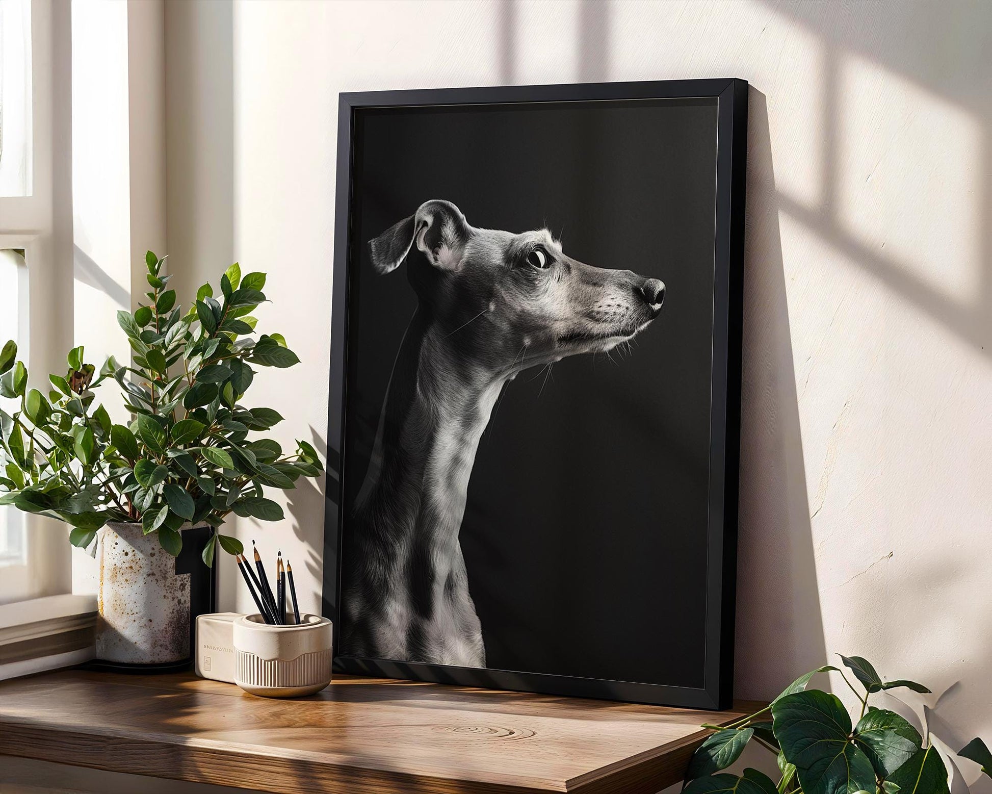 Dog Photography Whippet Pet Art Print | Minimalist Scandinavian Home Decor wall art print, minimalist black and white poster, modern Scandinavian wall decor, Monohaus