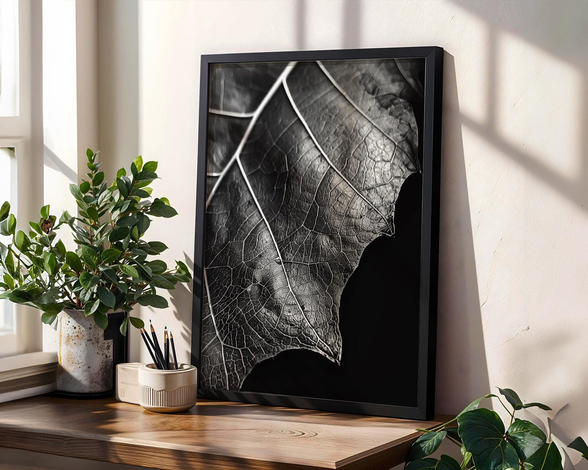 Botanical Photo | Abstract Leaf Macro Photography Print | Black & White Minimal abstract wall art print, geometric minimalist poster, modern Scandinavian decor, Monohaus