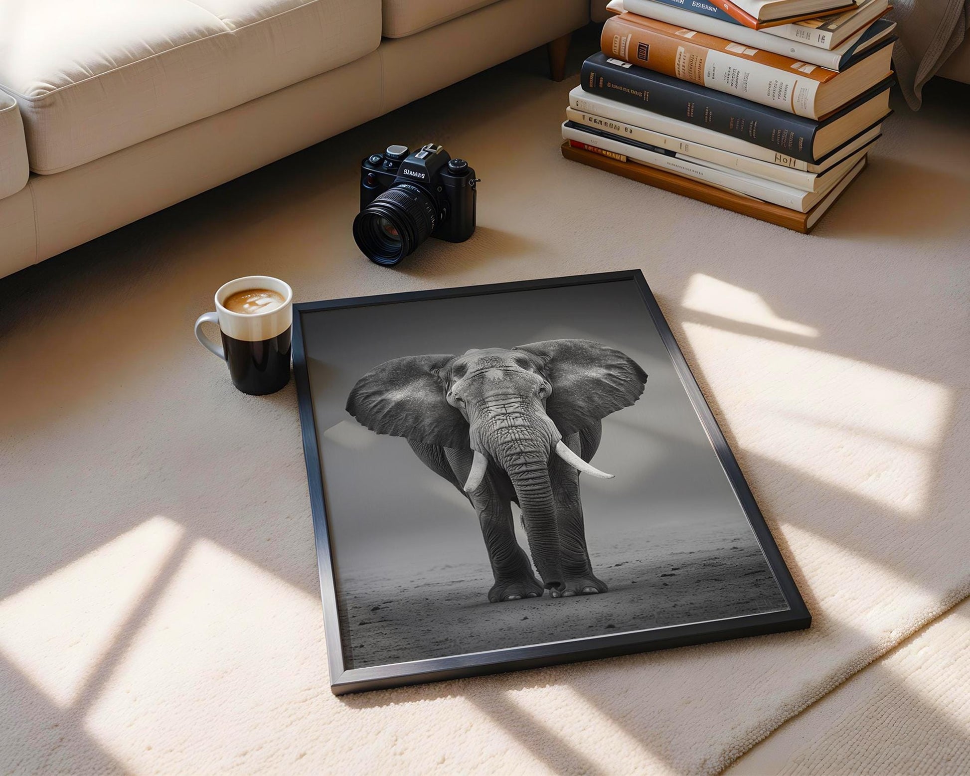 Wildlife Poster | Elephant Fine Art Print | Black & White Minimal Photography wall art print, minimalist black and white poster, modern Scandinavian wall decor, Monohaus