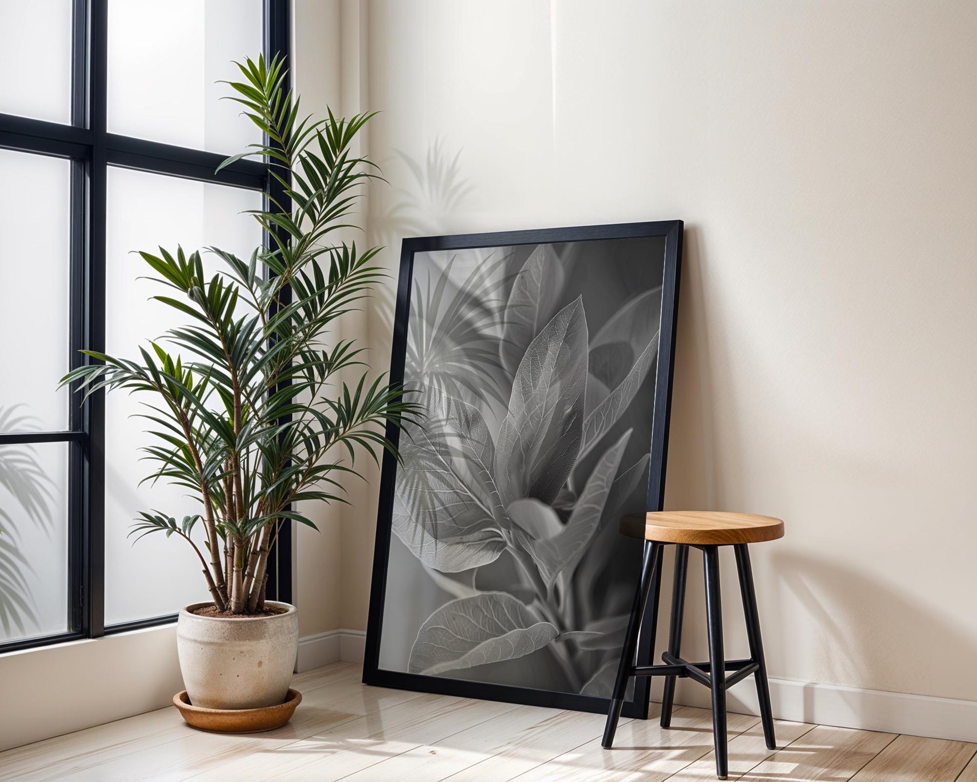 Botanical Photo | Abstract Leaf Macro Photography Print | Black & White Minimal abstract wall art print, geometric minimalist poster, modern Scandinavian decor, Monohaus