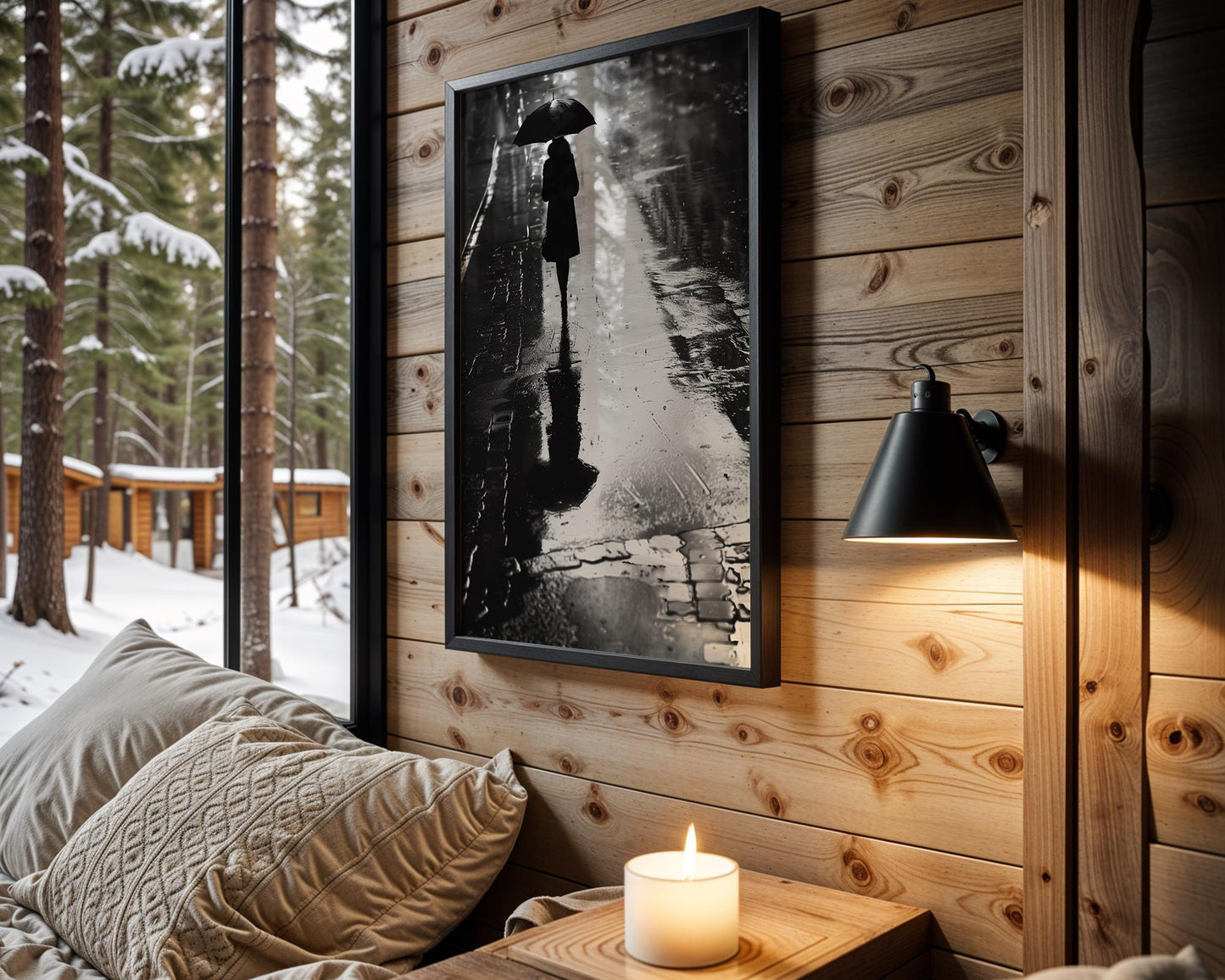 Urban Photography | Umbrella Silhouette Print | Black and White Street Photography black and white photo print, minimalist monochrome wall art poster for modern interiors, Monohaus