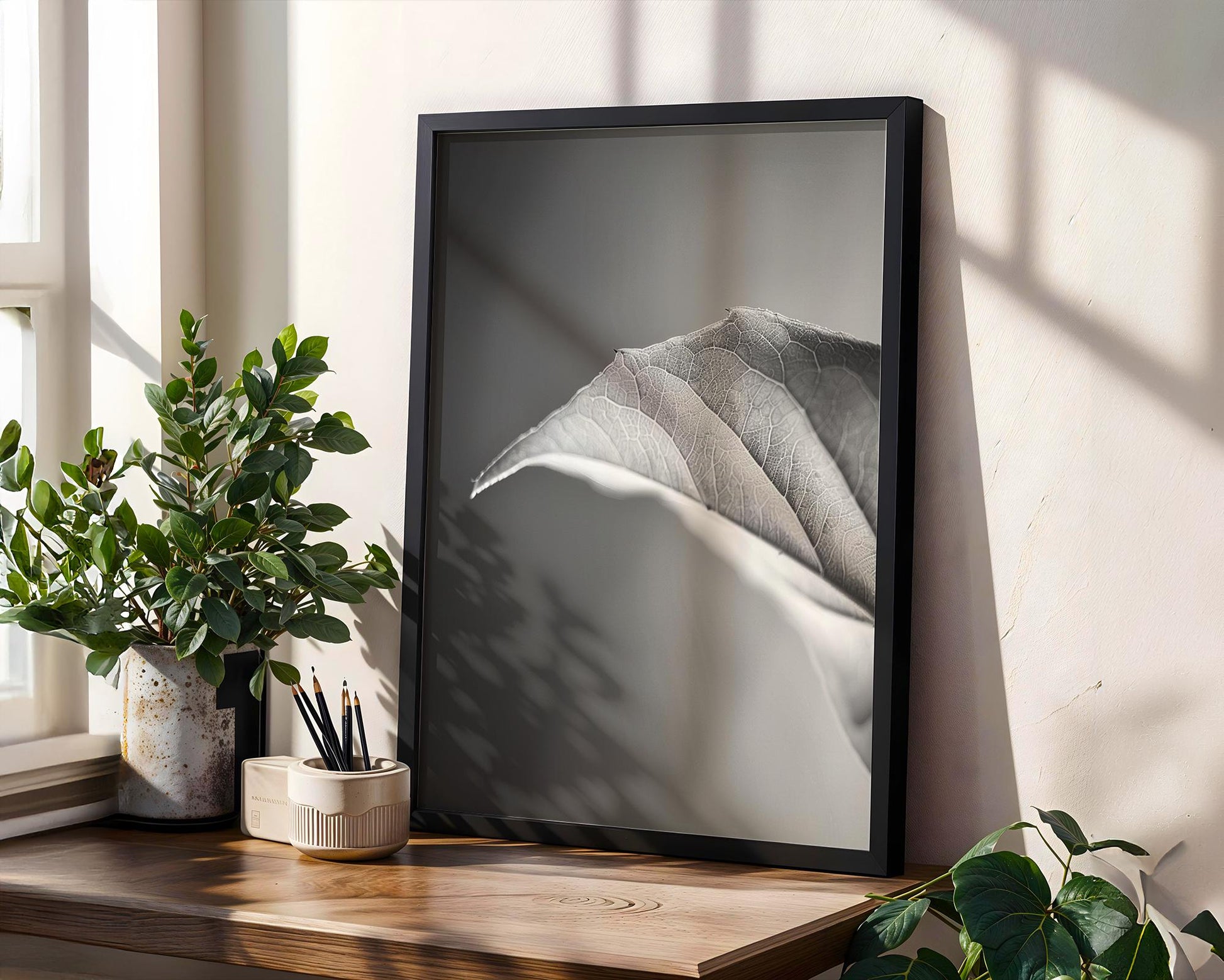 Botanical Photo | Minimalist Leaf Print | Black and White Macro Photography wall art print, minimalist black and white poster, modern Scandinavian wall decor, Monohaus