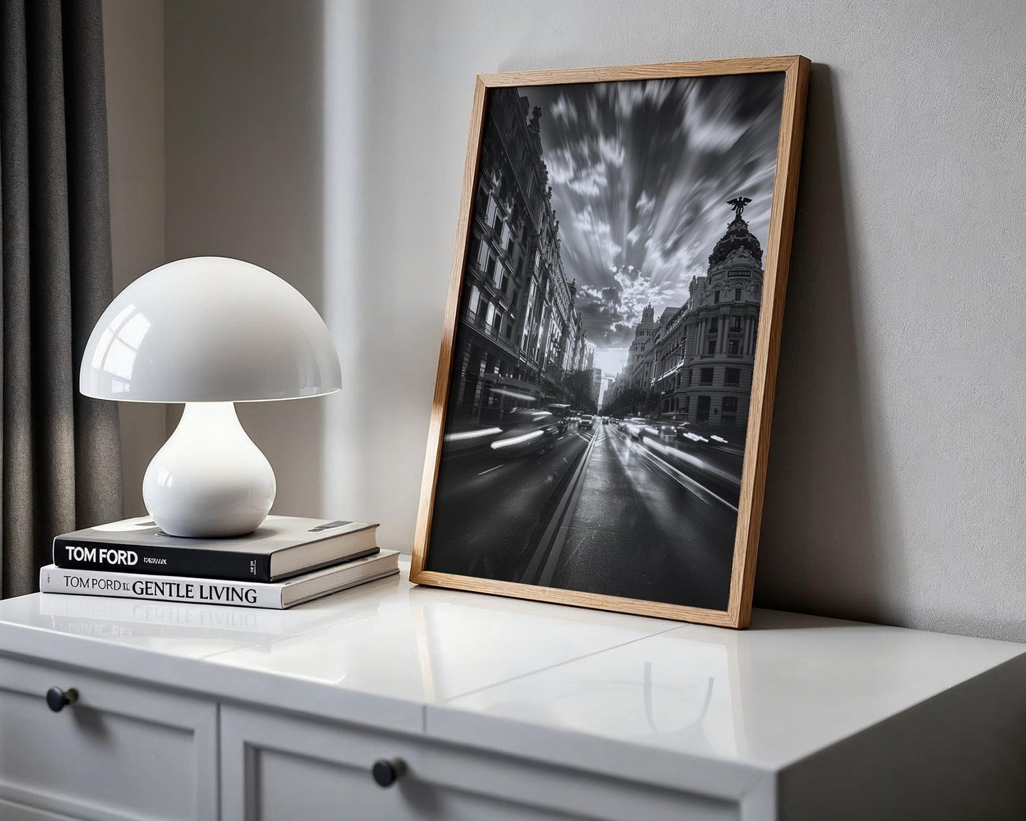 World Landmark | Madrid Gran Vía Sunset Photography Print | Urban Black and White Art