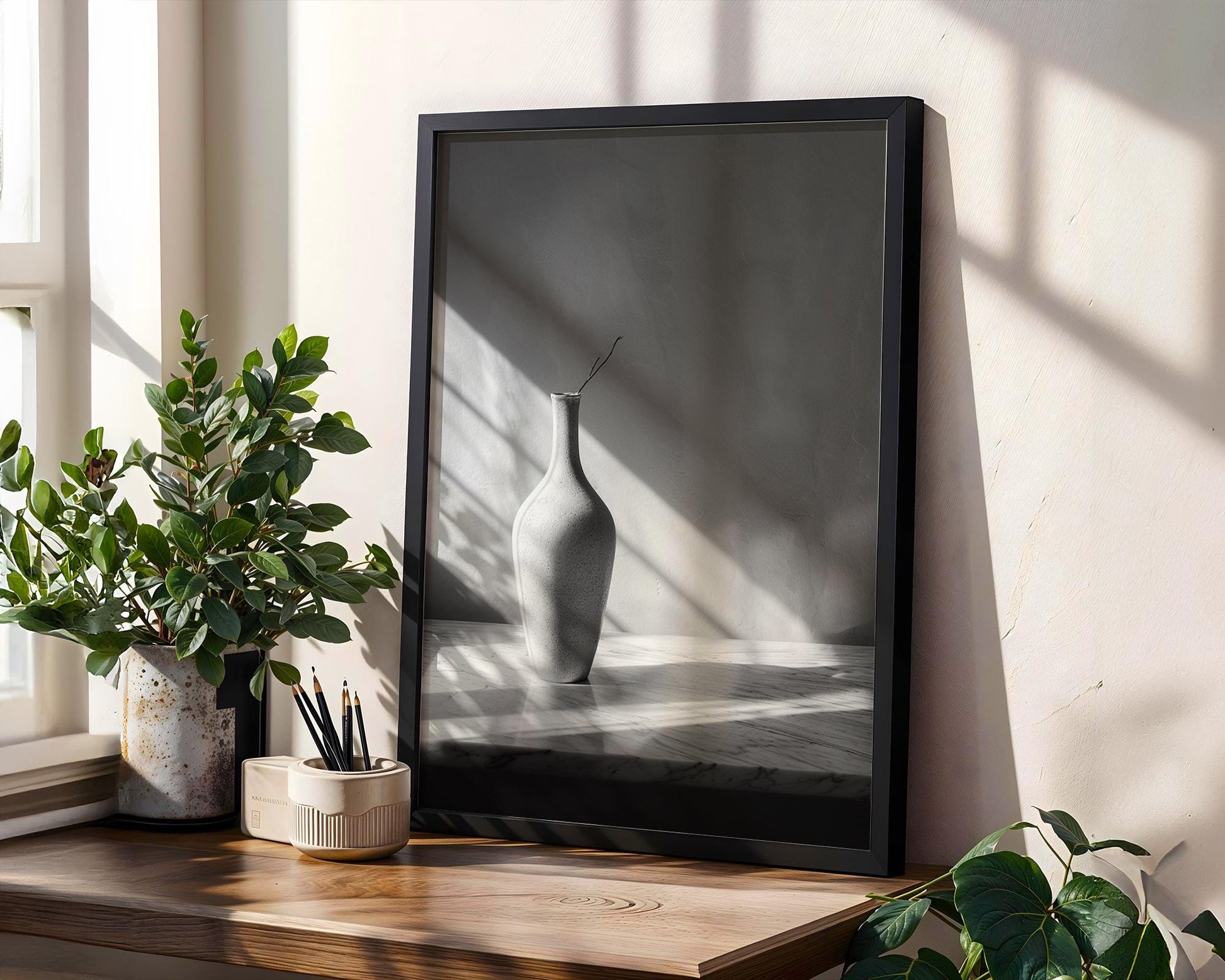 Minimal Wall Art Vase Still Life Print | Black and White Scandinavian Home wall art print, minimalist black and white poster, modern Scandinavian wall decor, Monohaus