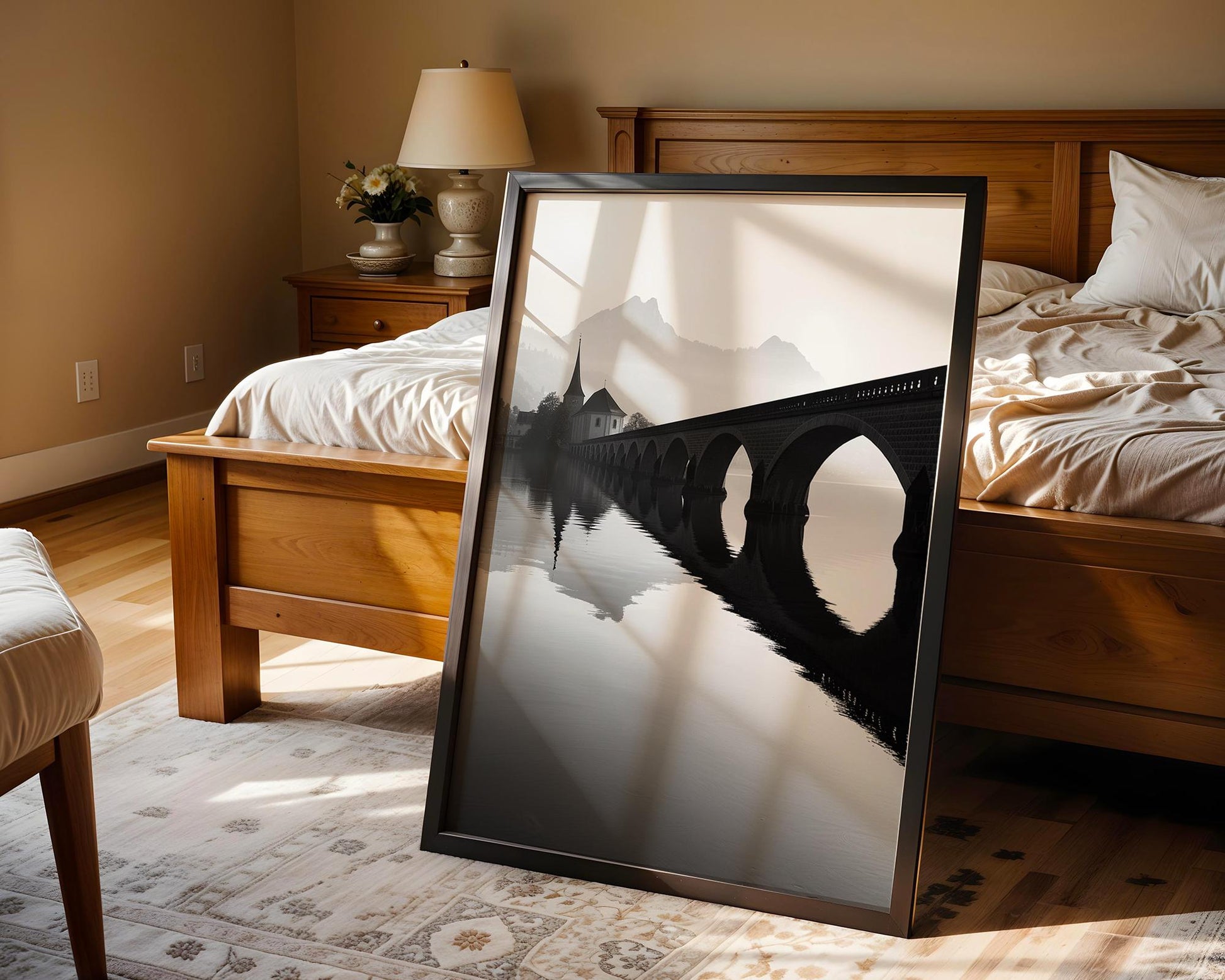 World Landmark | Lucerne Bridge Print | Swiss Black and White Photography, Minimalist Wall Art wall art print, minimalist black and white poster, modern Scandinavian wall decor, Monohaus