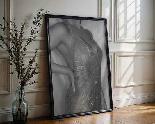 Designer Wall Art | Chainmail Dress Print | Black & White Glam Fashion Poster wall art print, minimalist black and white poster, modern Scandinavian wall decor, Monohaus