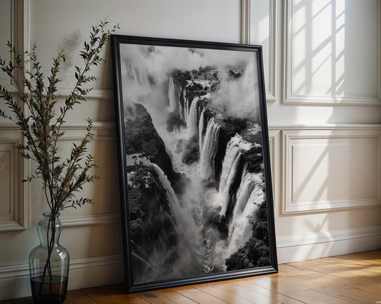 World Landmark | Iguazu Falls Photography Print | Black and White Nature Landscape wall art print, minimalist black and white poster, modern Scandinavian wall decor, Monohaus