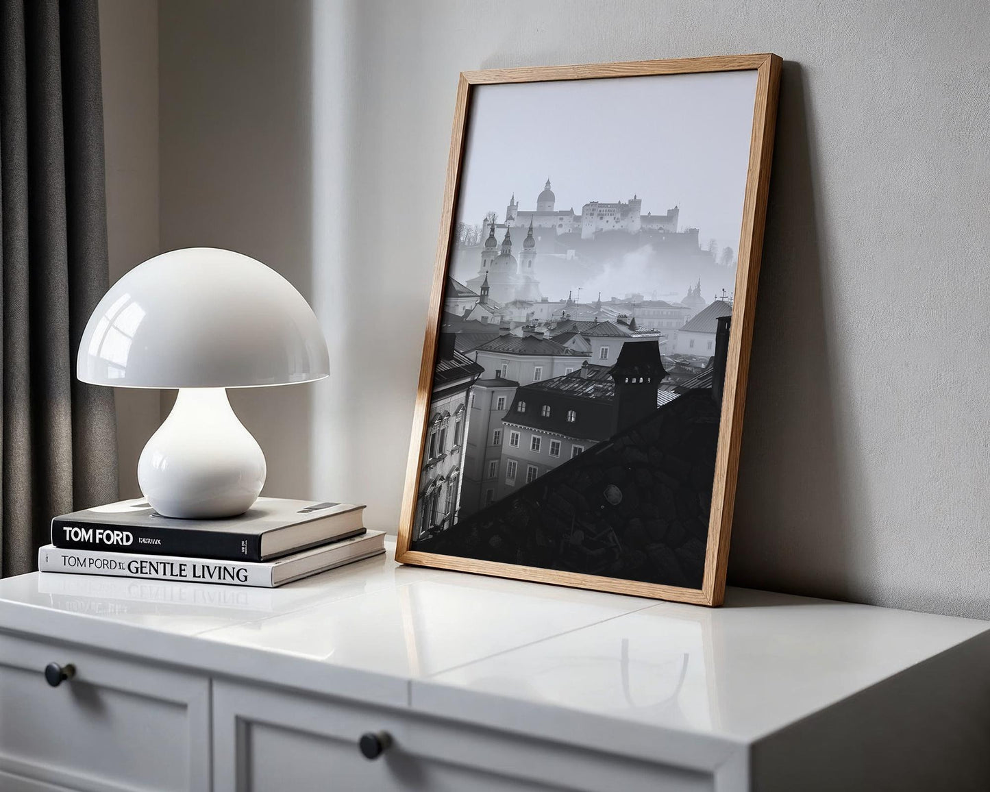 World Landmark | Salzburg Skyline Print | Black and White European Architecture