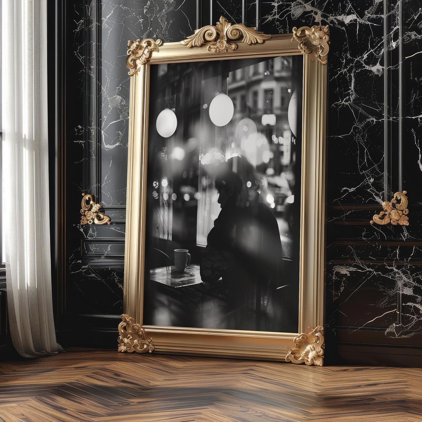 Urban Photography | Cafe Window Print | Moody Black and White Photography, Modern Minimalist Art black and white photo print, minimalist monochrome wall art poster for modern interiors, Monohaus