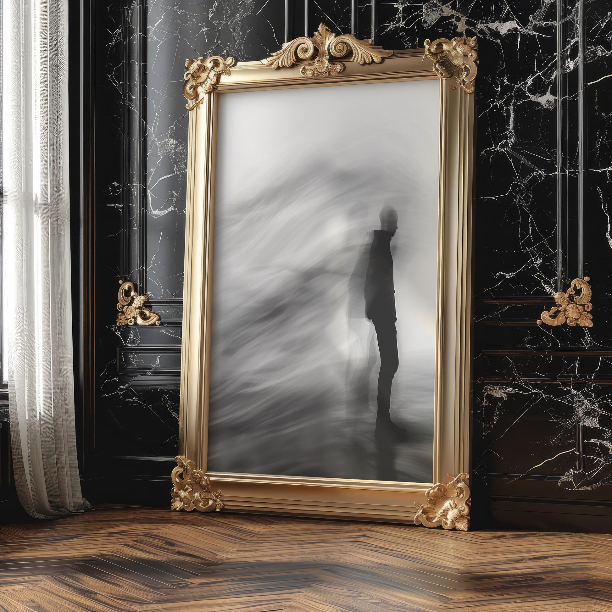 Minimal Wall Art Ghostly Figure Photography | Minimalist Black and White Poster wall art print, minimalist black and white poster, modern Scandinavian wall decor, Monohaus