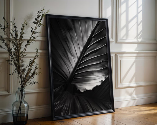 Botanical Photo | Tropical Leaf Macro Print | Black & White Home Decor wall art print, minimalist black and white poster, modern Scandinavian wall decor, Monohaus
