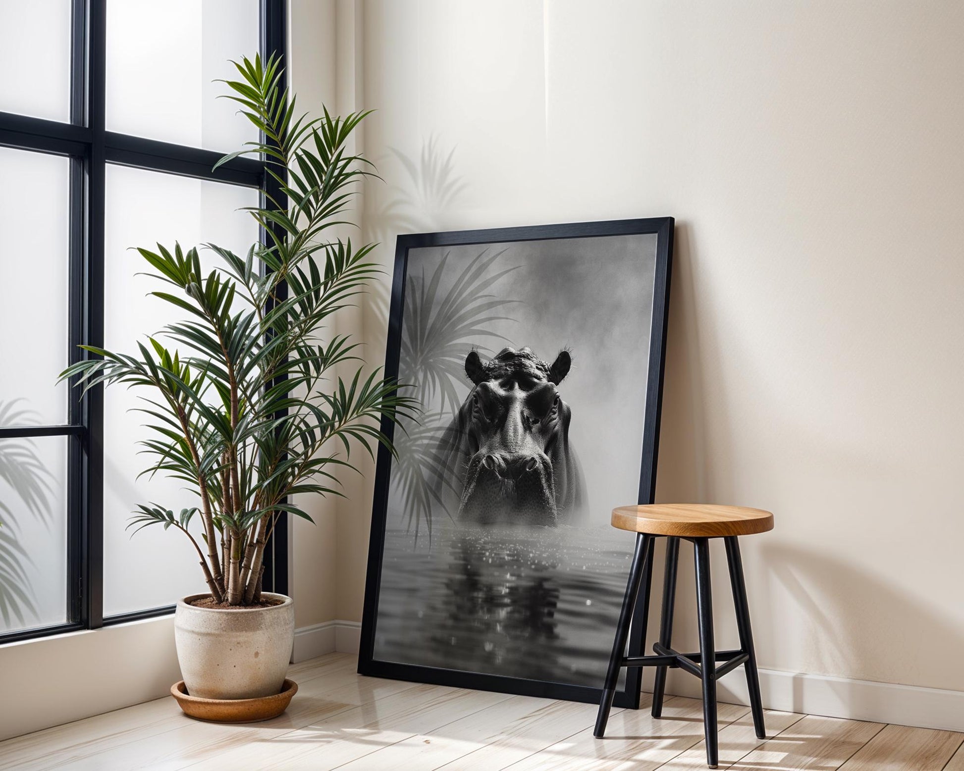 Wildlife Poster | Hippo Portrait Print | Minimalist Black & White  Photography wall art print, minimalist black and white poster, modern Scandinavian wall decor, Monohaus
