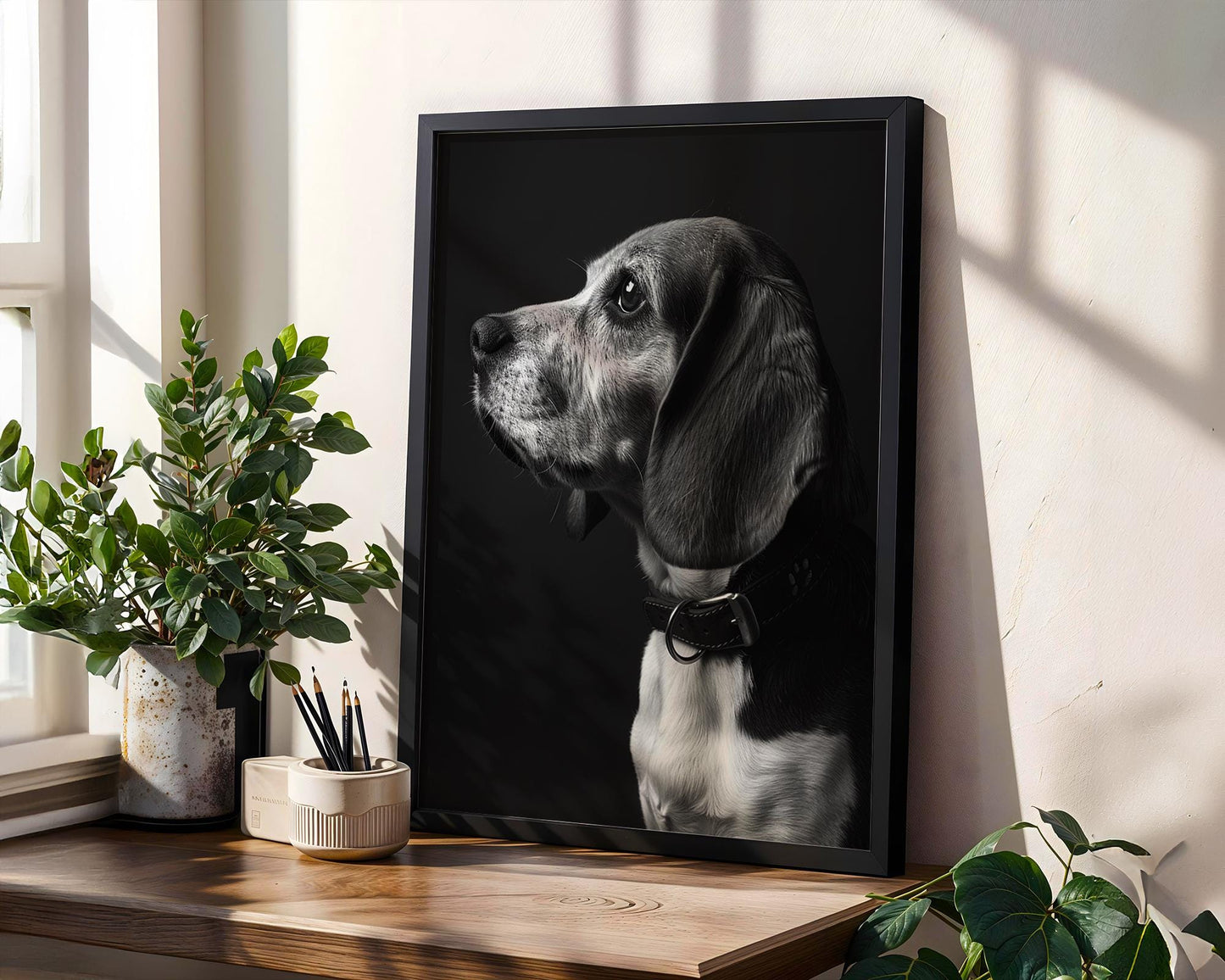 Dog Photography Beagle Portrait Print | Minimalist Black and White Pet Art wall art print, minimalist black and white poster, modern Scandinavian wall decor, Monohaus