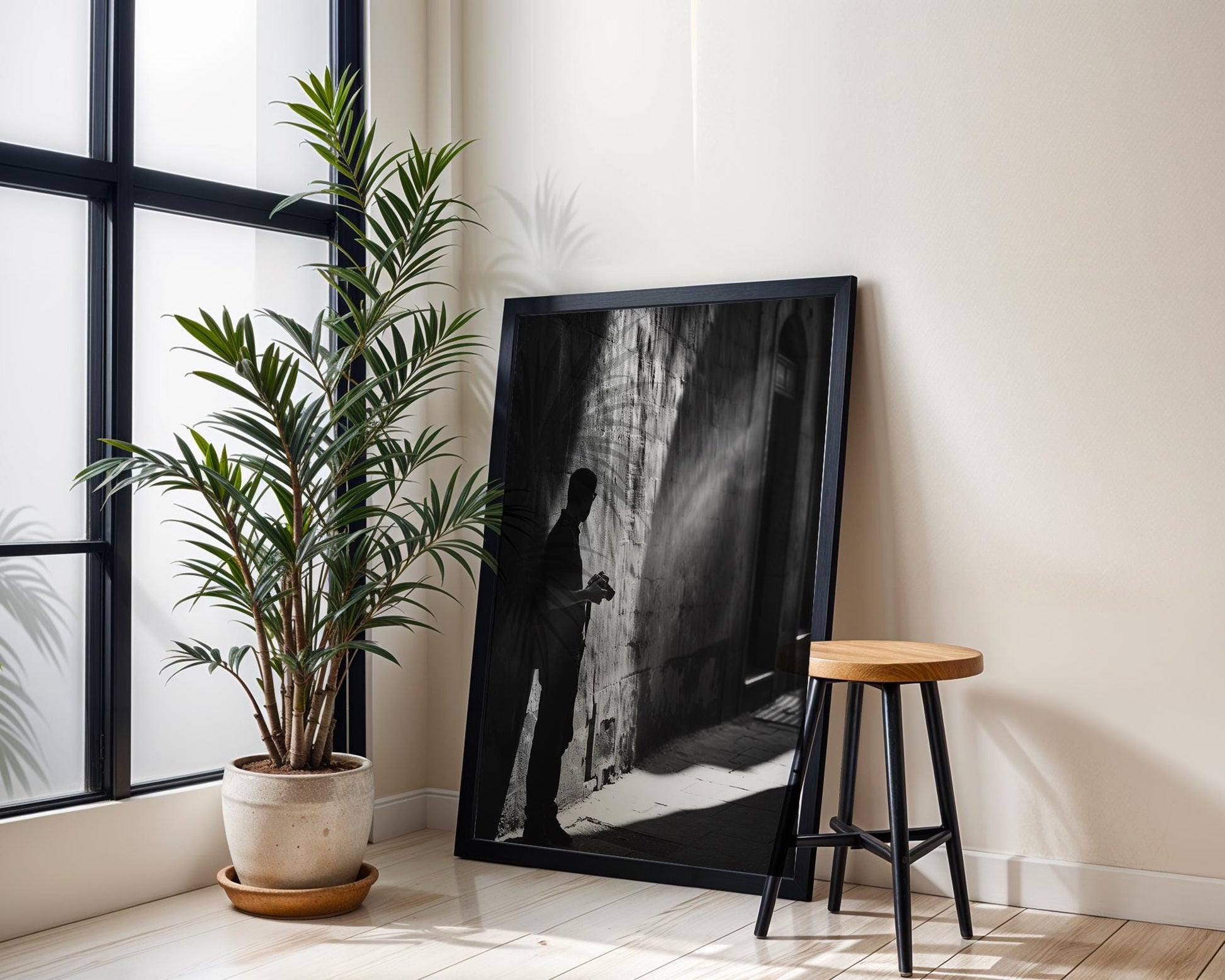 Urban Photography | Photographer Silhouette Minimal Black & White Street Scene black and white photo print, minimalist monochrome wall art poster for modern interiors, Monohaus