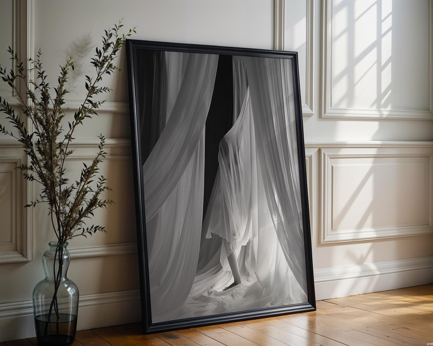 Minimal Wall Art Woman Silhouette Veil Art Print | Bedroom Home Decor wall art print, minimalist black and white poster, modern Scandinavian wall decor, Monohaus