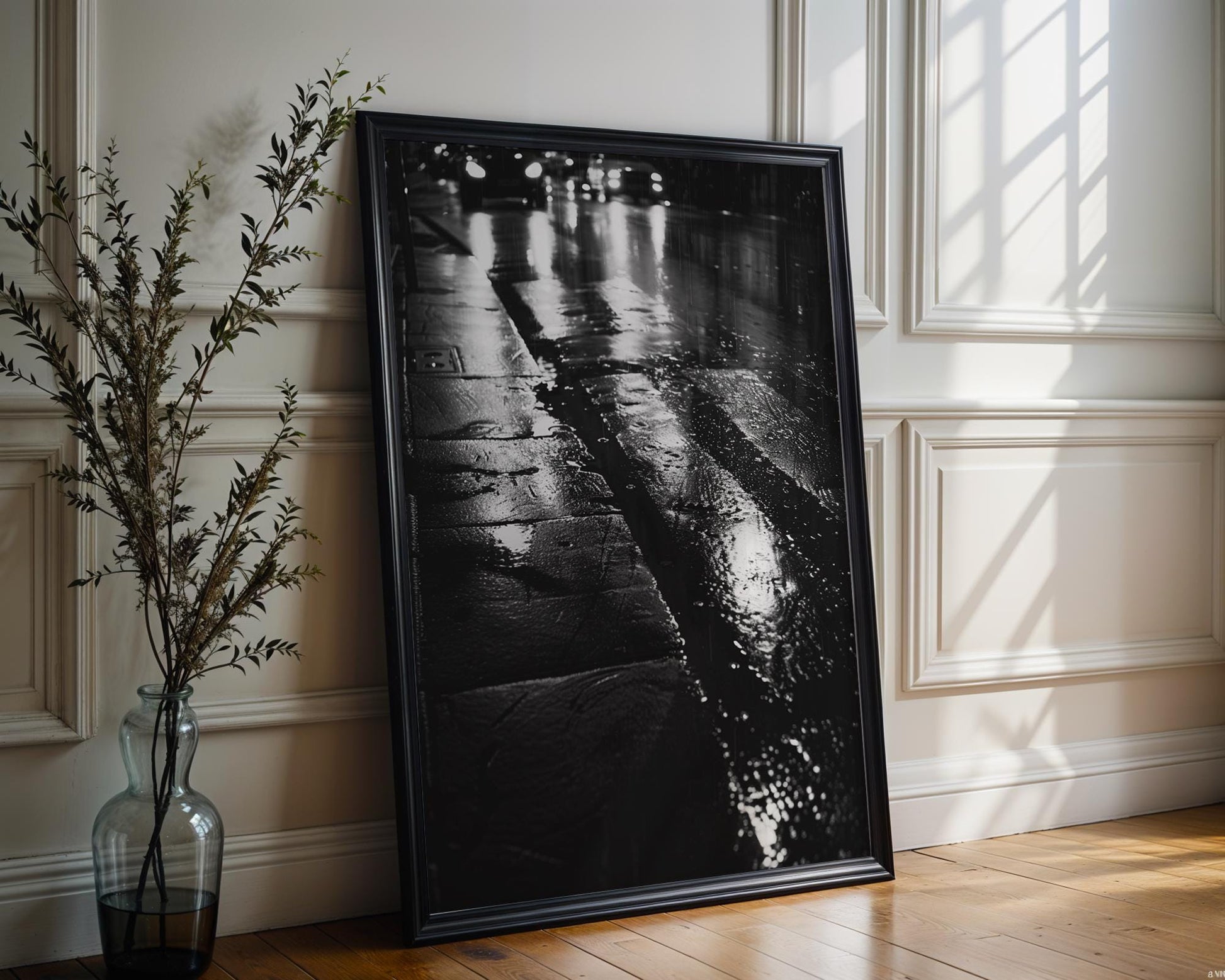 City Rain Photography Print | Moody Black and White Urban Art wall art print, black and white architectural poster, minimalist modern Scandinavian wall decor, Monohaus