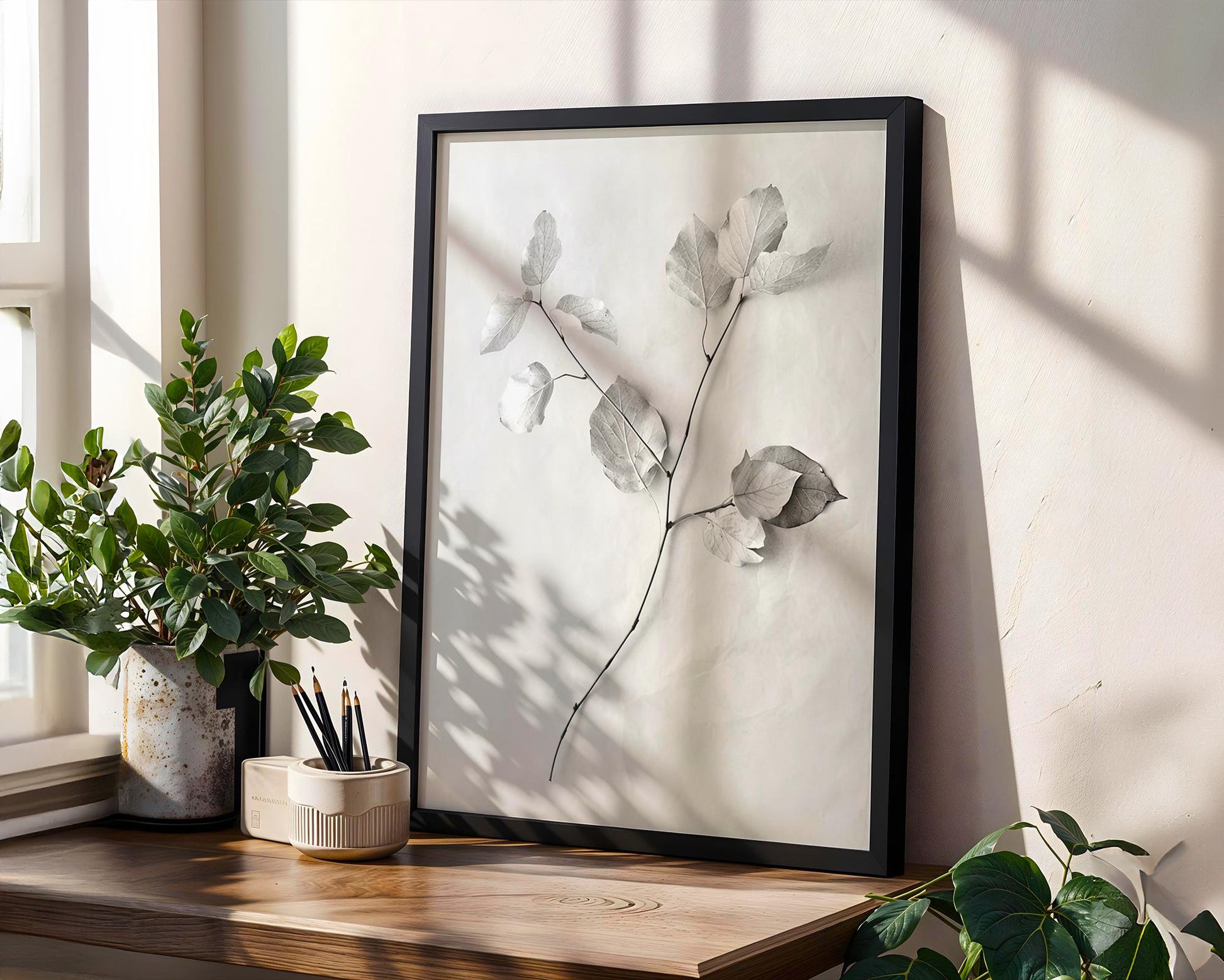 Urban Photography | Botanical Line Art Print | Minimalist Leaf Drawing, Black and White abstract wall art print, geometric minimalist poster, modern Scandinavian decor, Monohaus